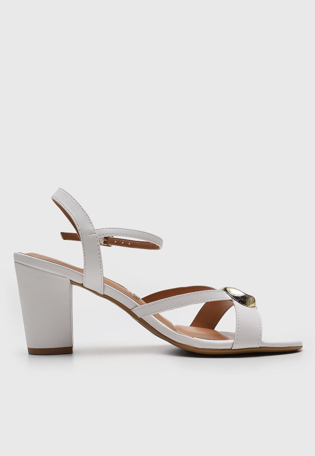 Vista 2 Sandália Feminina Vizzano Salto Bloco Tiras Detalhe Metálico Branca VIZZANO branco