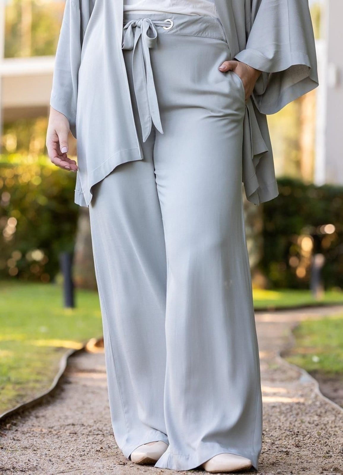 Calça Em Viscose Plana Sarjada Claro