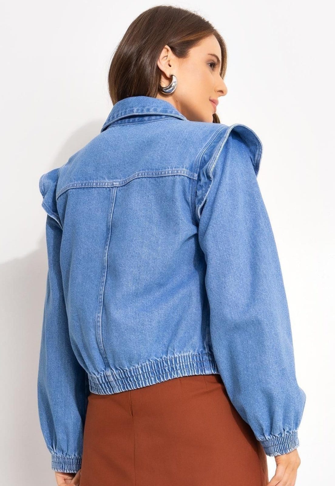 Vista 2 Jaqueta Em Jeans Médio Quintess azul