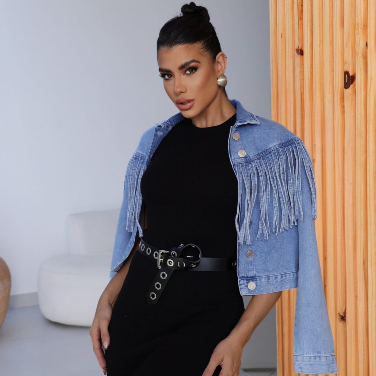 Jaqueta Jeans De Franjas Feminina Revanche Cruzília