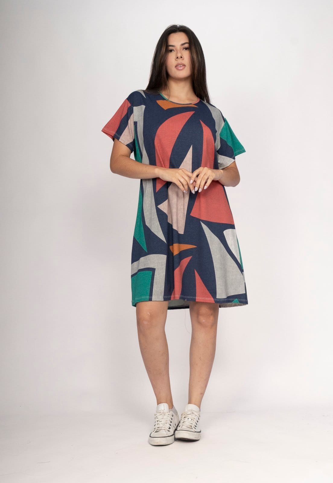 Vista 2 Vestido Amazonia Vital Amanayara Curto Malha Geometrias do Tempo Amazonia Vital estampado
