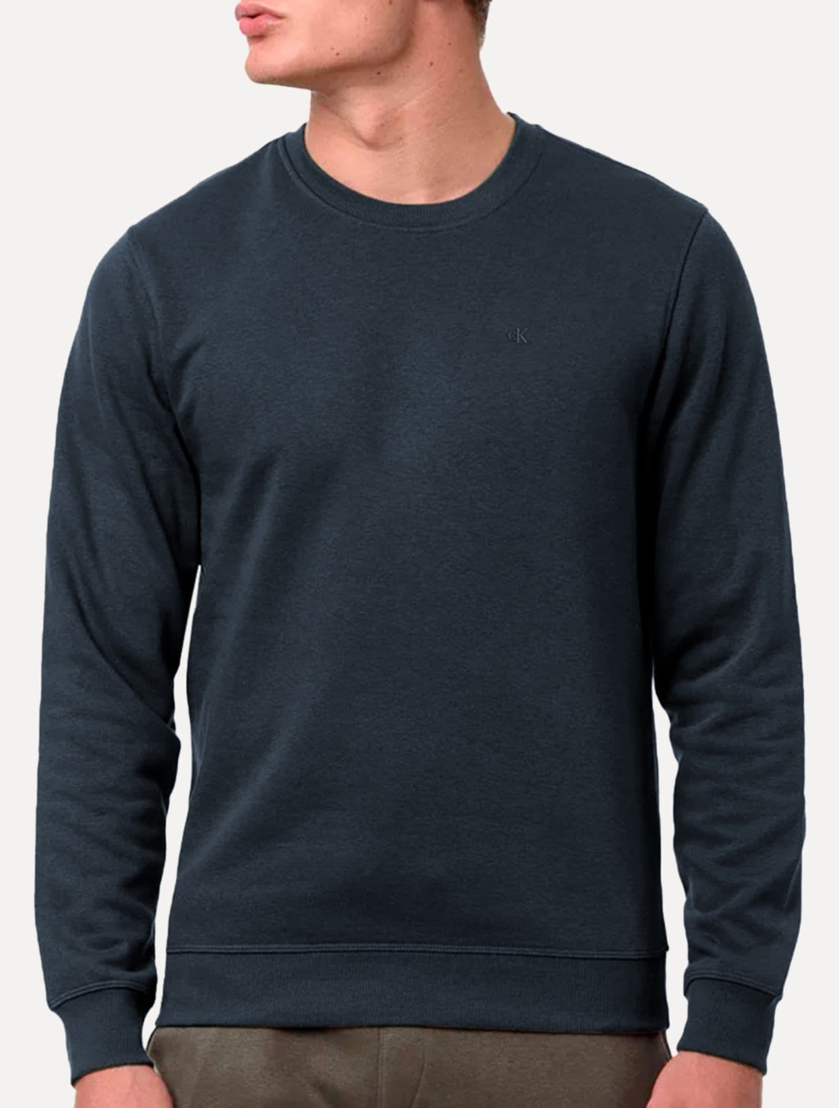 Vista 2 Moletom Calvin Klein Jeans Masculino Crewneck CK Small Bordado Marinho Calvin Klein azul marinho