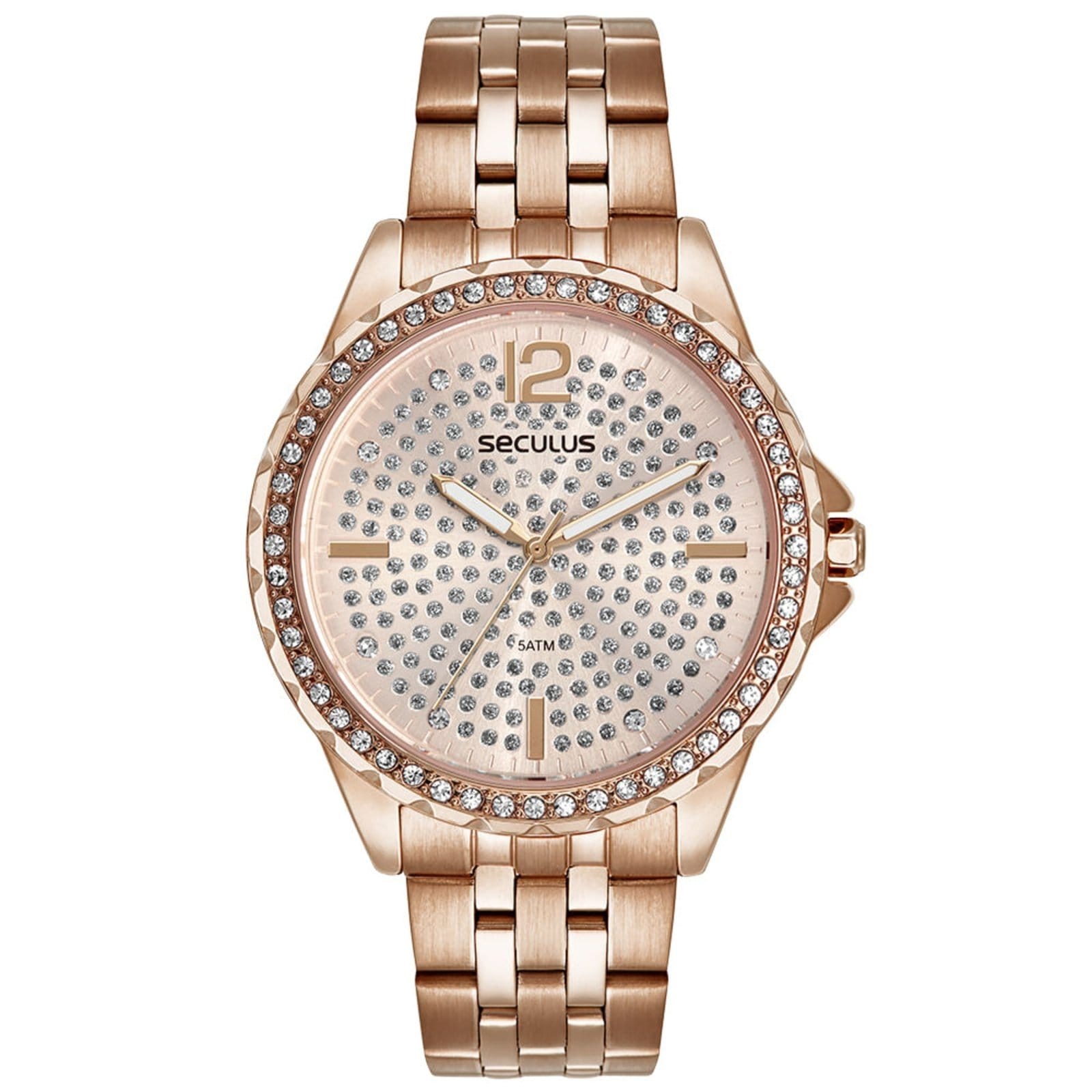 Vista 2 Kit Relógio Feminino Cristais Rosé com Pulseira Colorida Seculus rosa rosé