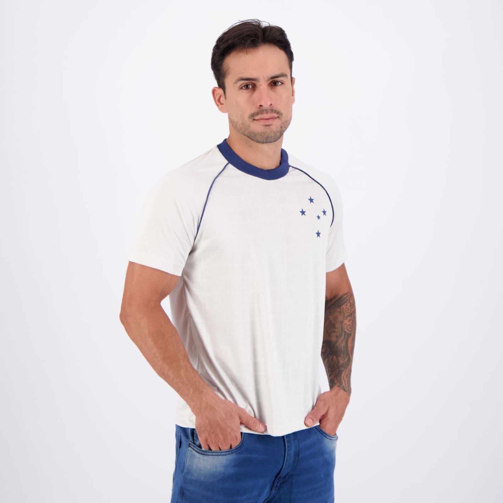 Vista 2 Camisa Cruzeiro Mosaico Off White braziline bege white