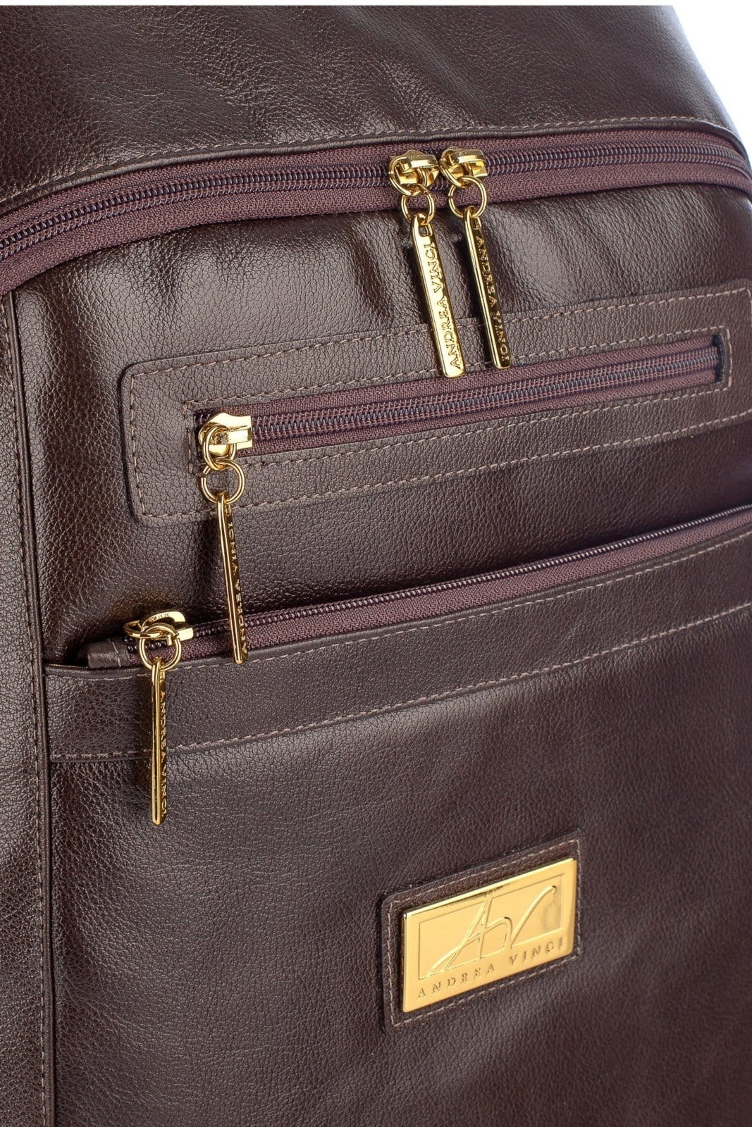 Vista 2 Mochila grande de couro liso Marcela - Café Andrea Vinci preto