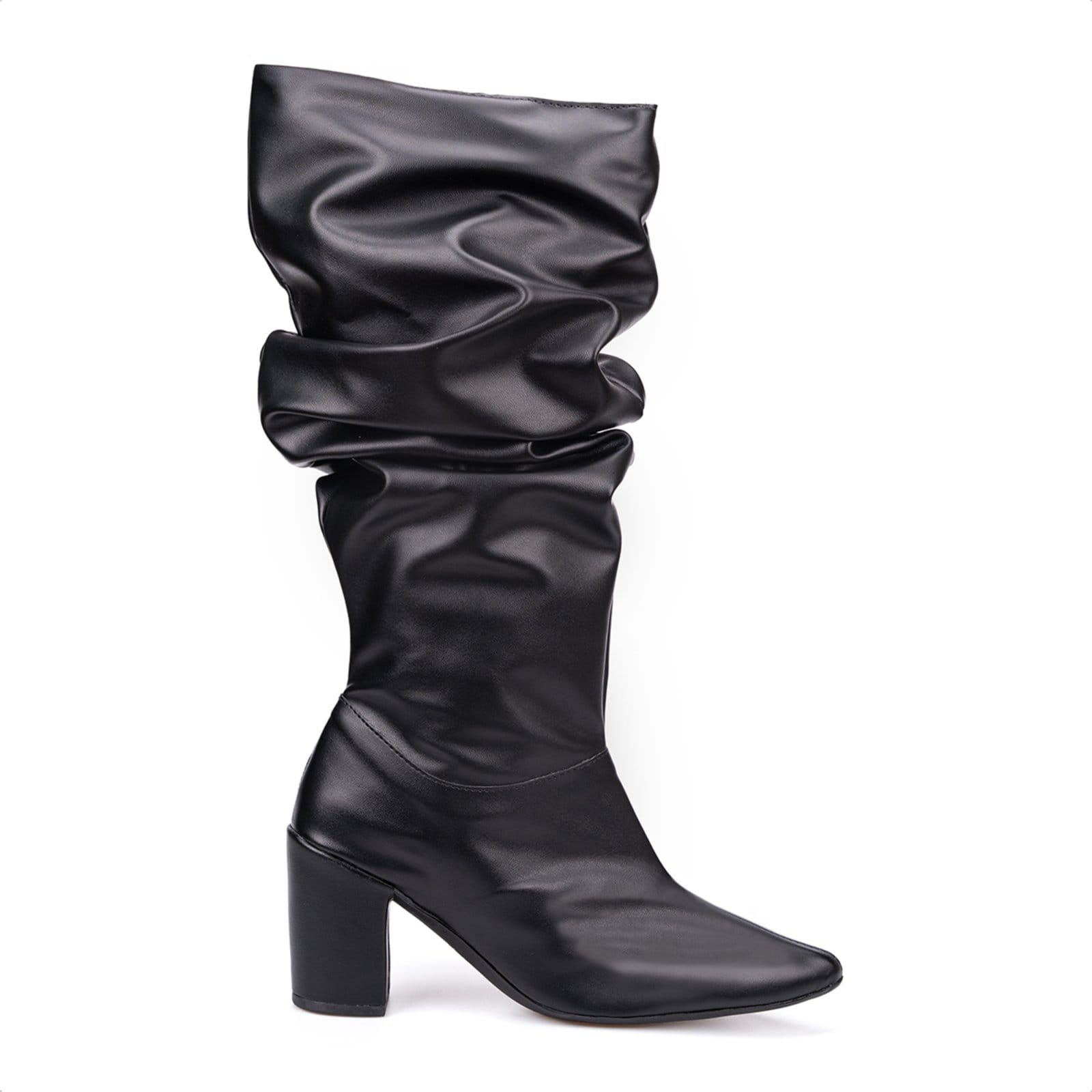 Vista 2 Bota Feminina Slouchy Domidona Bico Fino Salto Grosso Elegante Preta Domidona preto