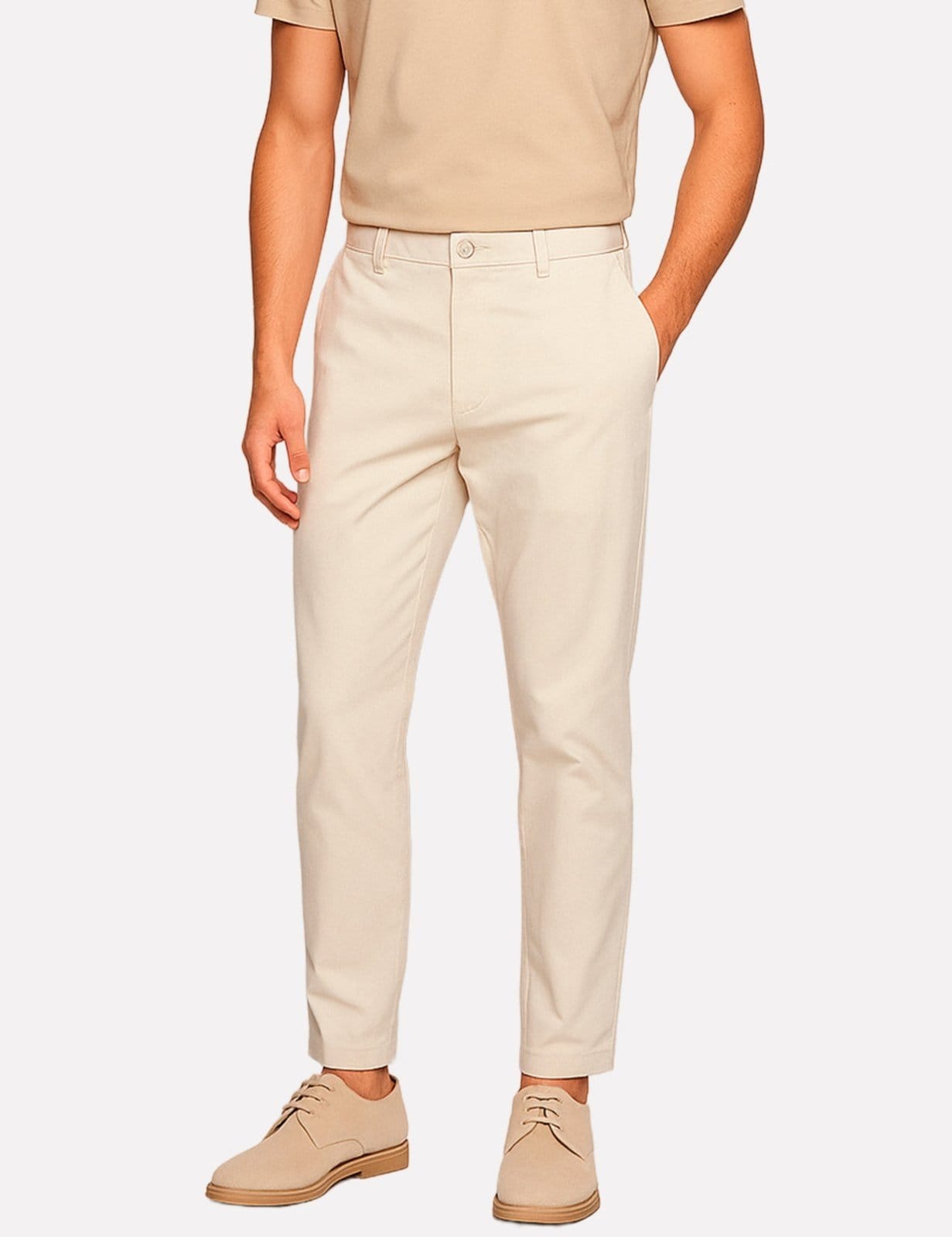 Vista principal Calça Hugo Boss Masculina Slim Fit Sarja H-Kaiton1 Creme Hugo Boss bege