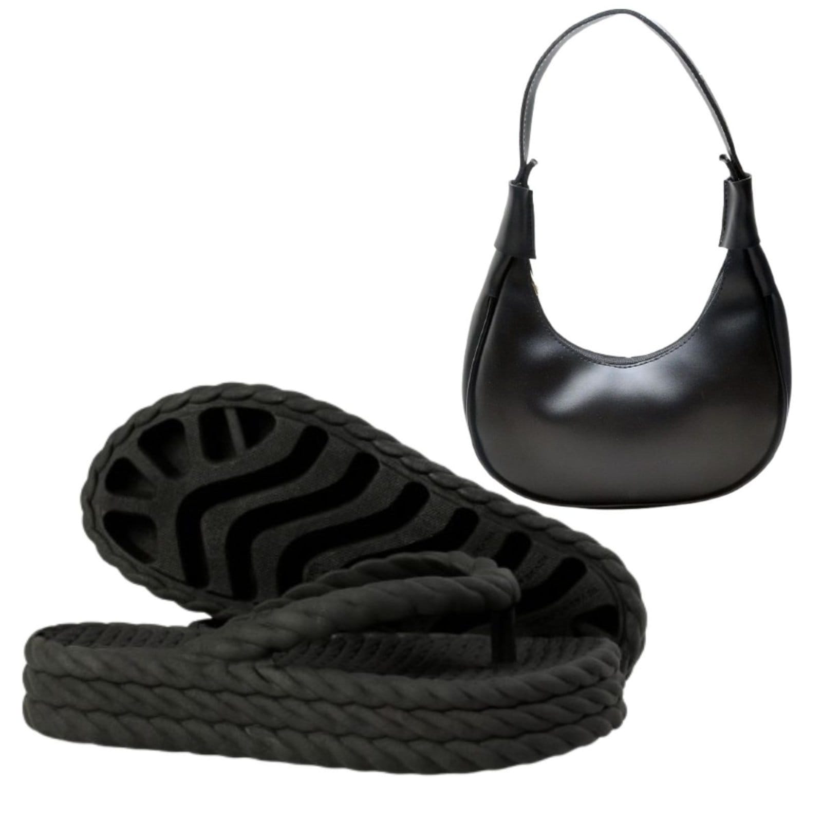 Kit Chinelo Feminino Anna Andrade Plataforma Casual De Dedo Flat E Bolsa De Ombro