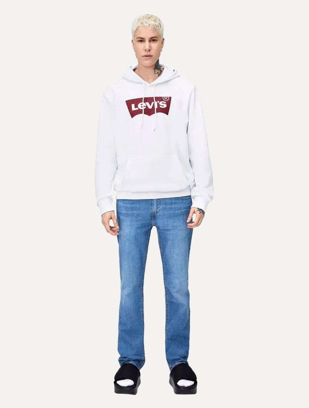 Vista 2 Moletom Levis Masculino Canguru Batwing Com Capuz Branco Levis incolor