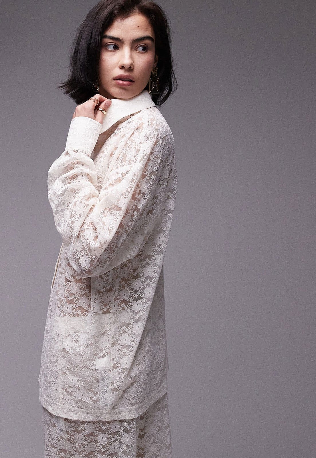 Camisa Renda TOPSHOP Reta Vazada Off-White