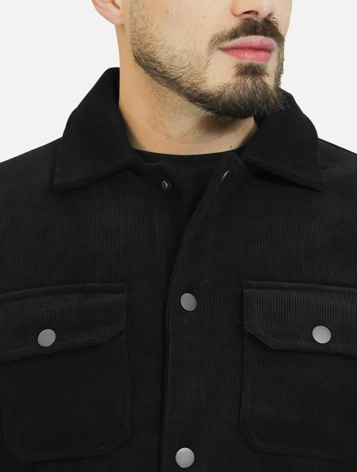 Vista 2 Jaqueta Dixen Masculina Cotelê Canelada Pockets Button Preta Dixen preto