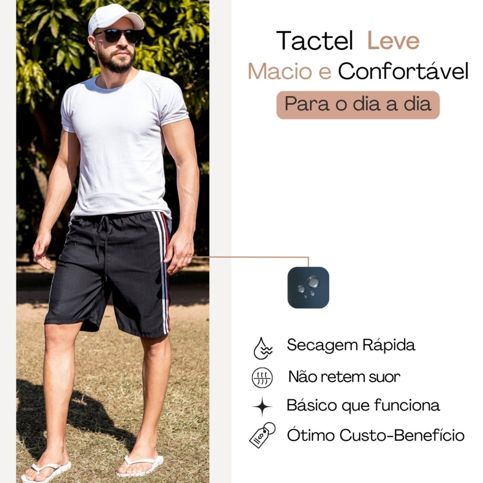 Vista 2 Bermuda Masculina Frent's Tactel Linha Básica Com Listras laterais Esporte Frent's preto