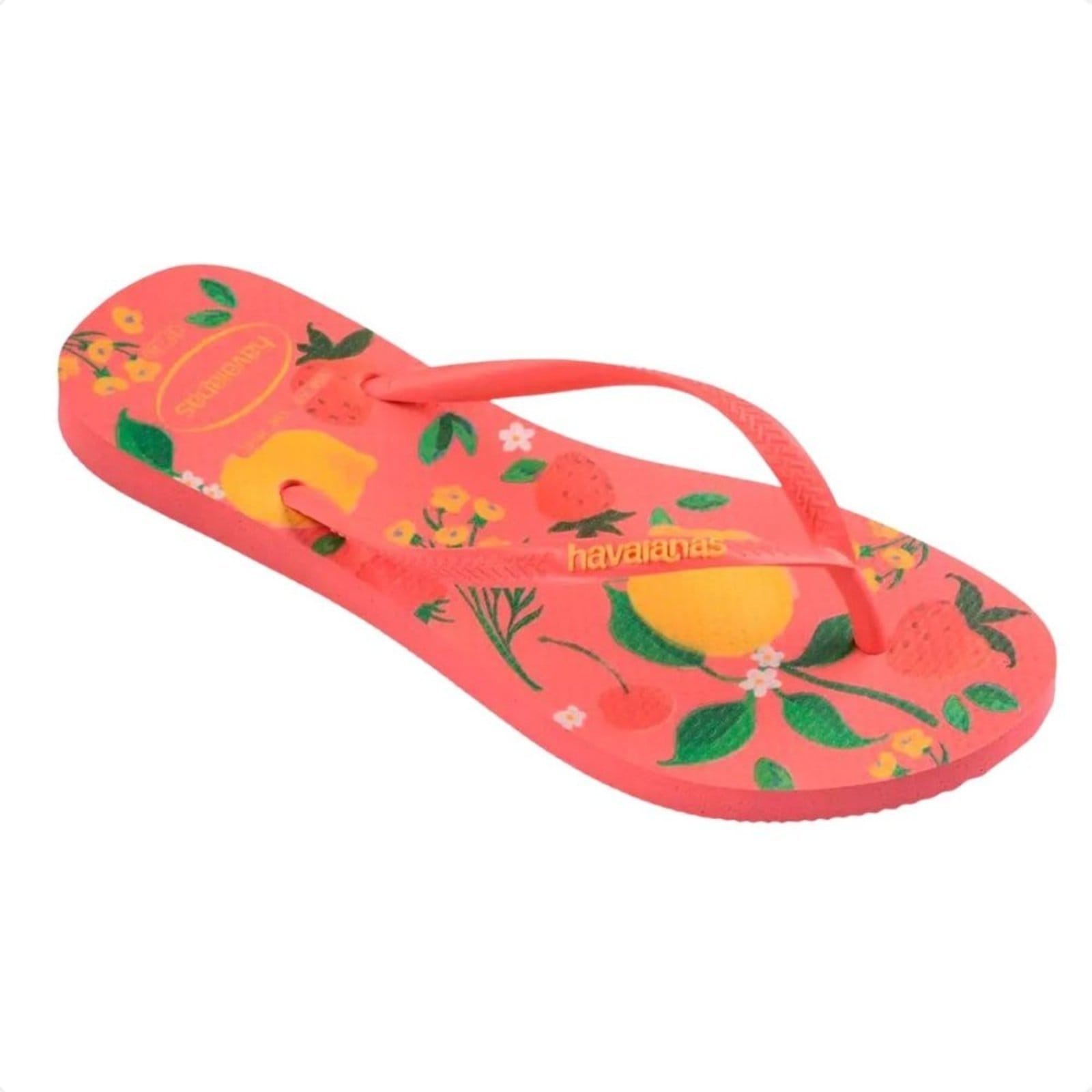 Vista 2 Chinelo Feminino Dedo Havaianas Slim Summer Bliss Coral Tropical Havaianas laranja coral