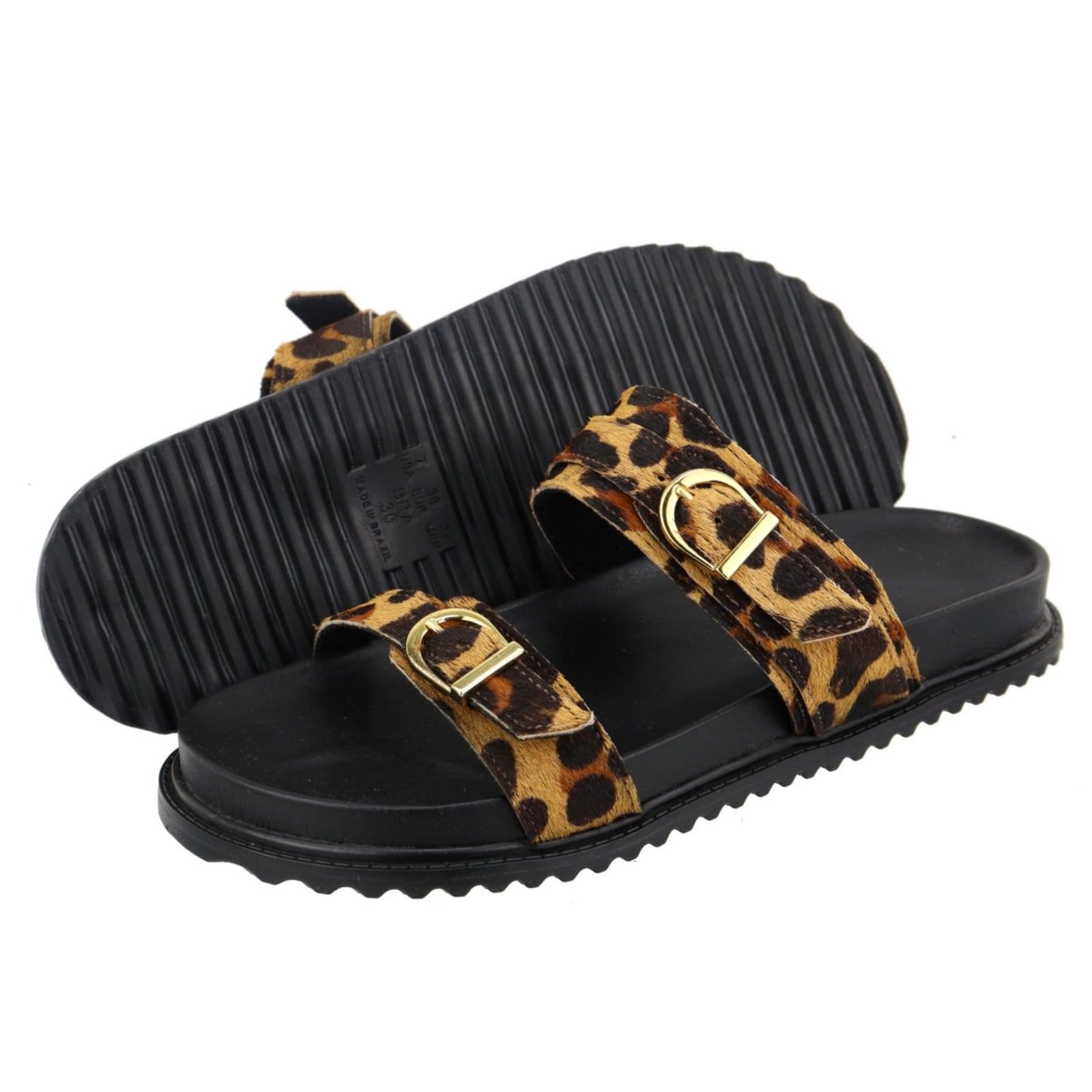 Vista 2 Sandalia Papete Rasteira Flat Feminina Onça Fivelas TELLINI STORE off-white