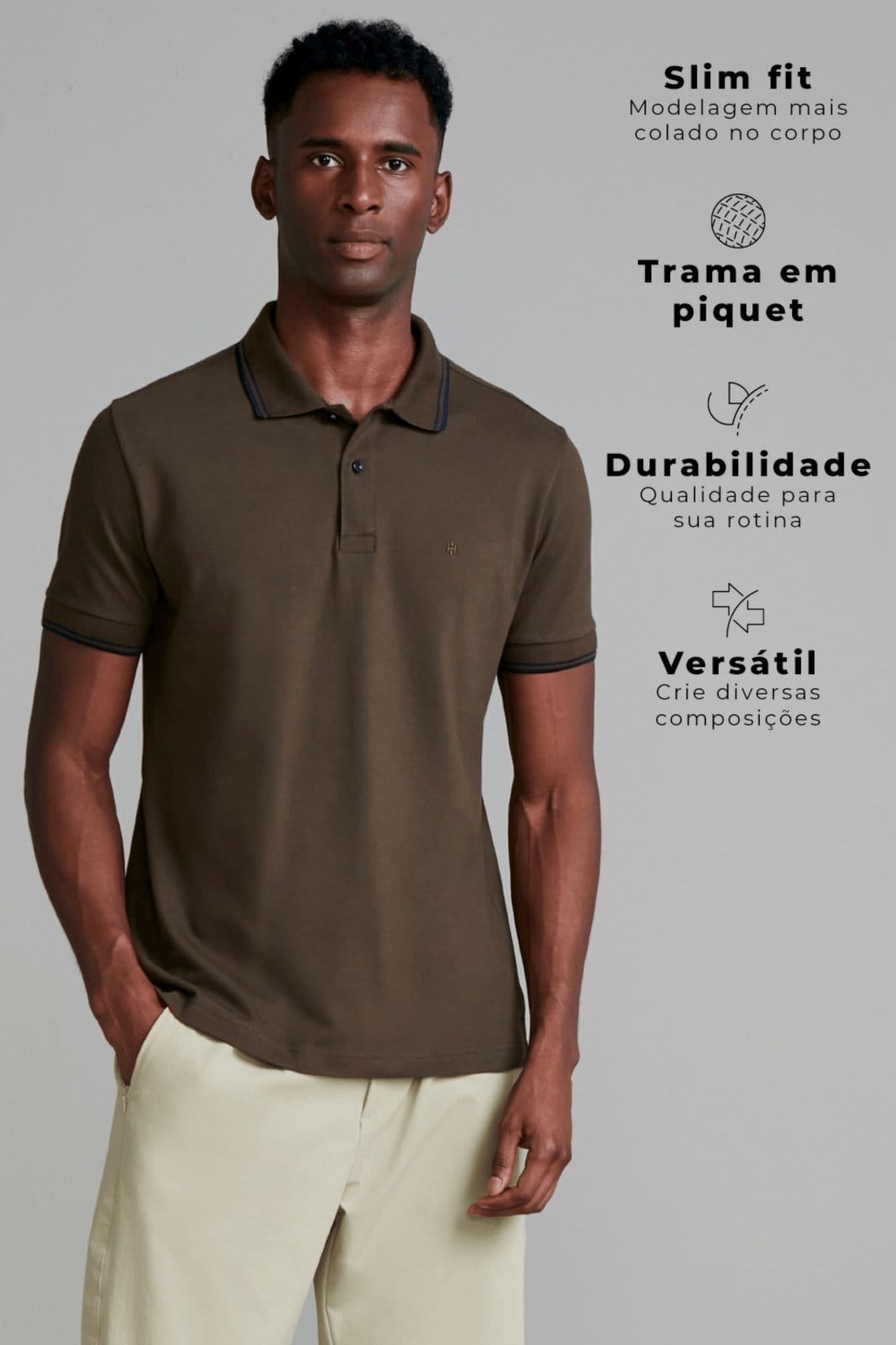 Vista 2 HIGHSTIL Polo Manga Curta Piquet Básica Slim Fit Azeitona HIGHSTIL verde