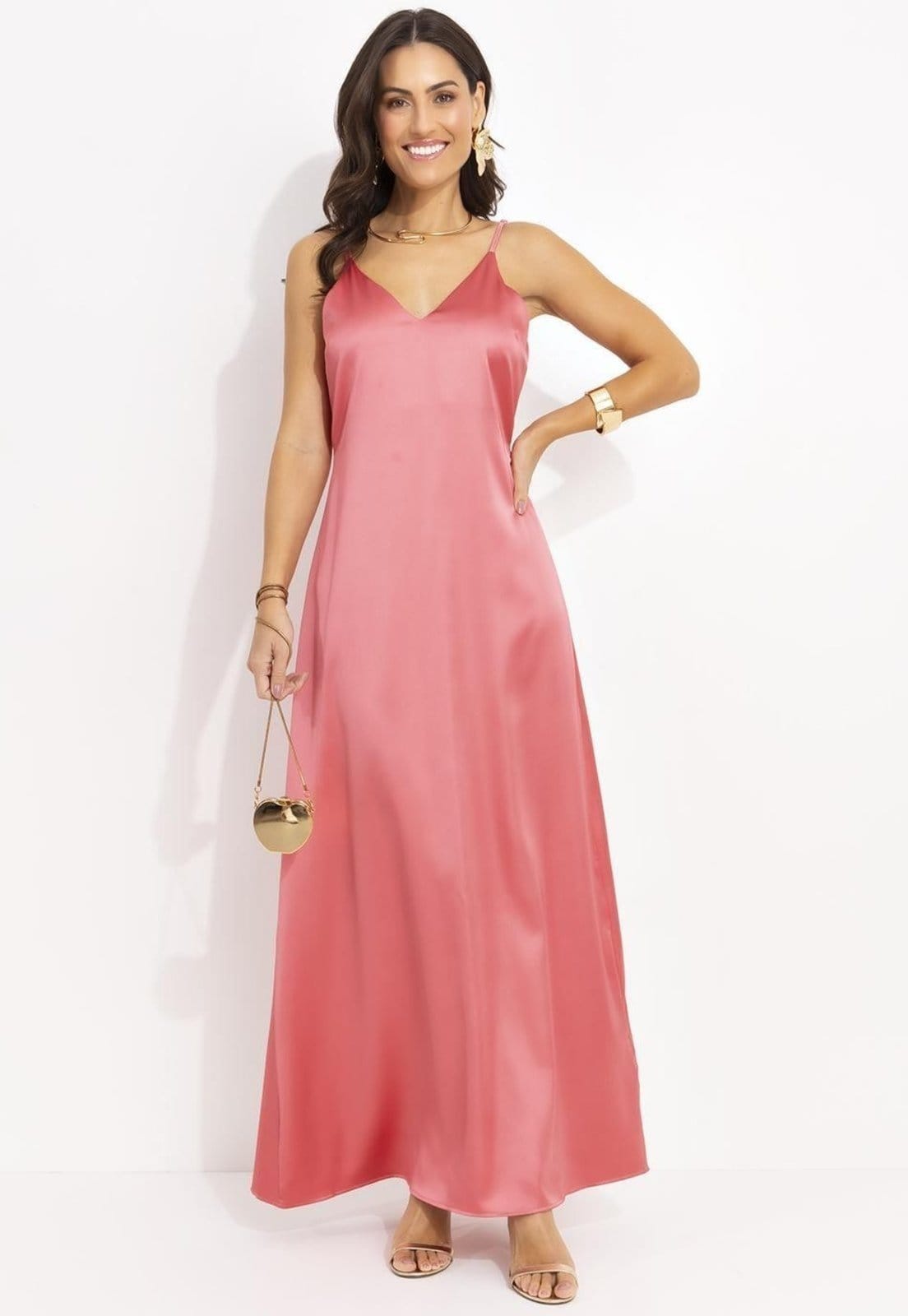 Vestido Em Cetim Salmão