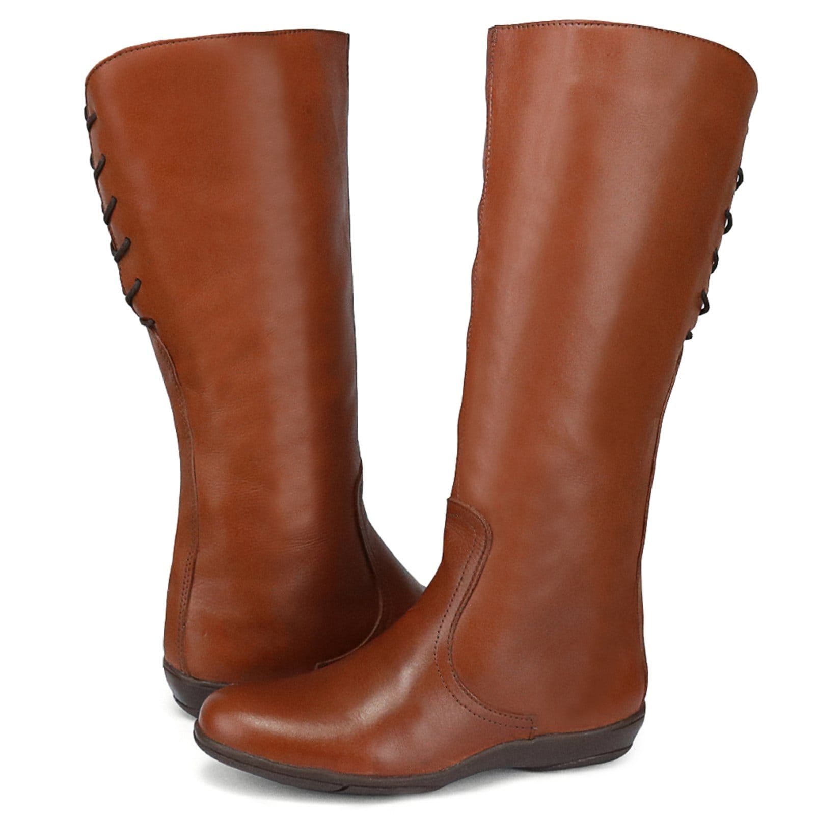 Vista 2 Bota Feminina Cano Longo Em Couro Solado Flat Rasteira - Havana Nine4 caramelo/marrom