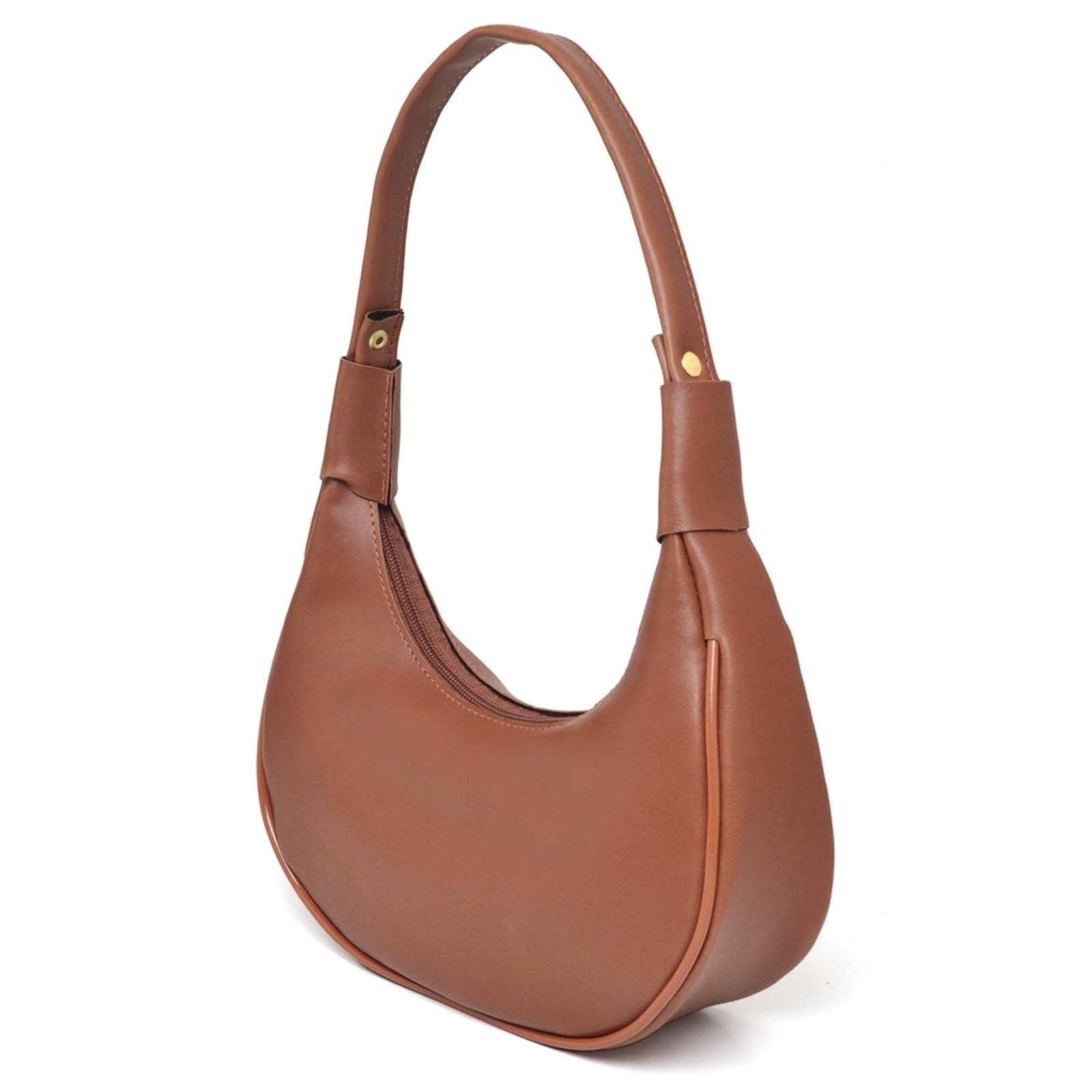 Vista 2 Bolsa Feminina Anna Andrade Bolsa De Ombro Casual Cluth Meia Lua Tendência Lisa Anna Andrade caramelo