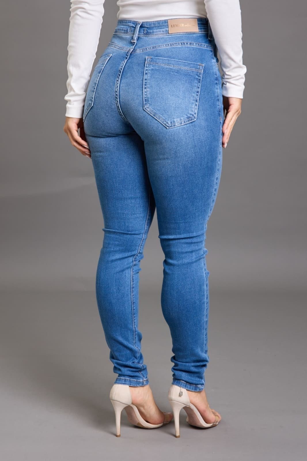 Vista 2 Calça Skinny Feminina Básica Cintura Alta Lemier Collection LEMIER azul