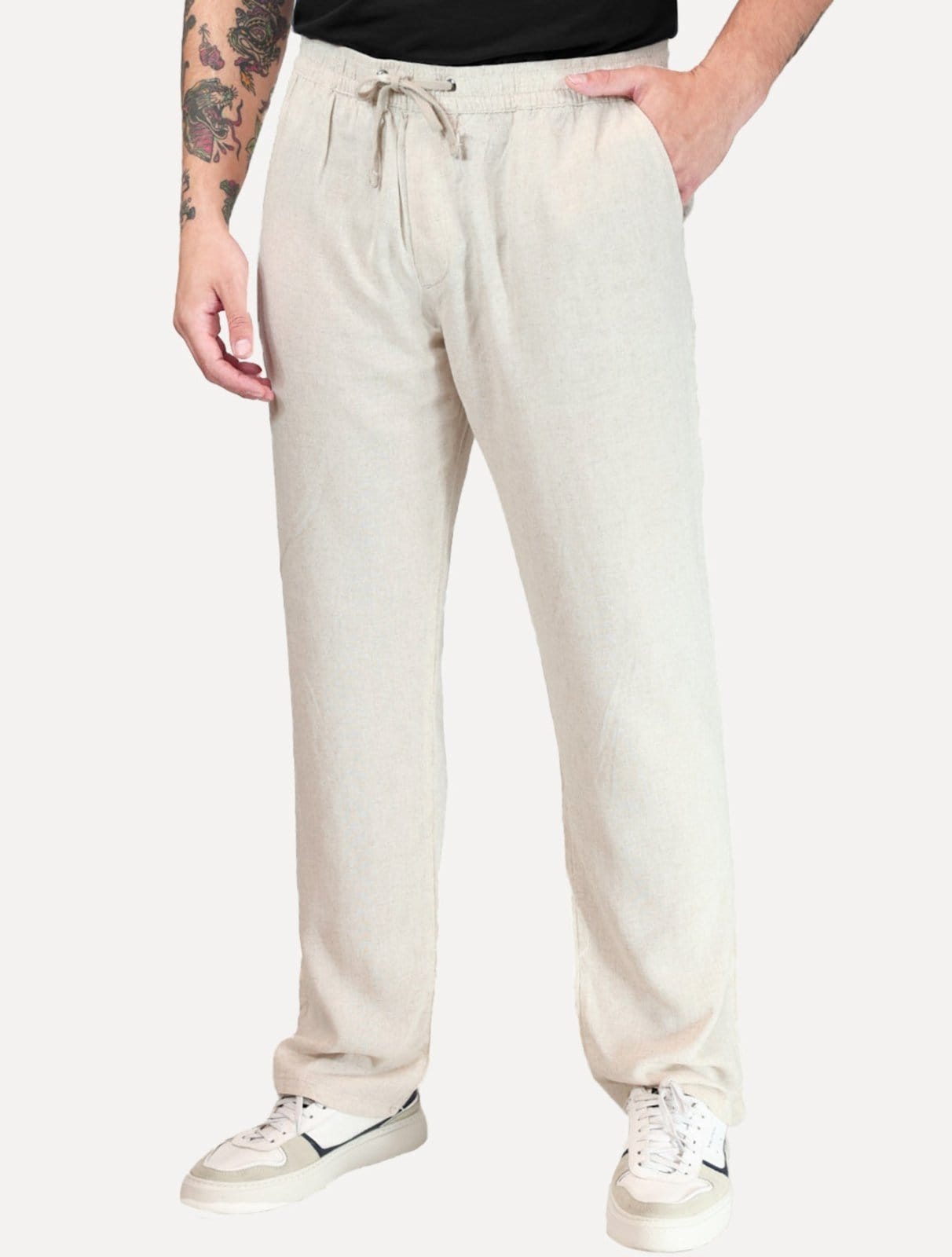 Calça Calvin Klein Masculina Viscose Linho Elastano Off White