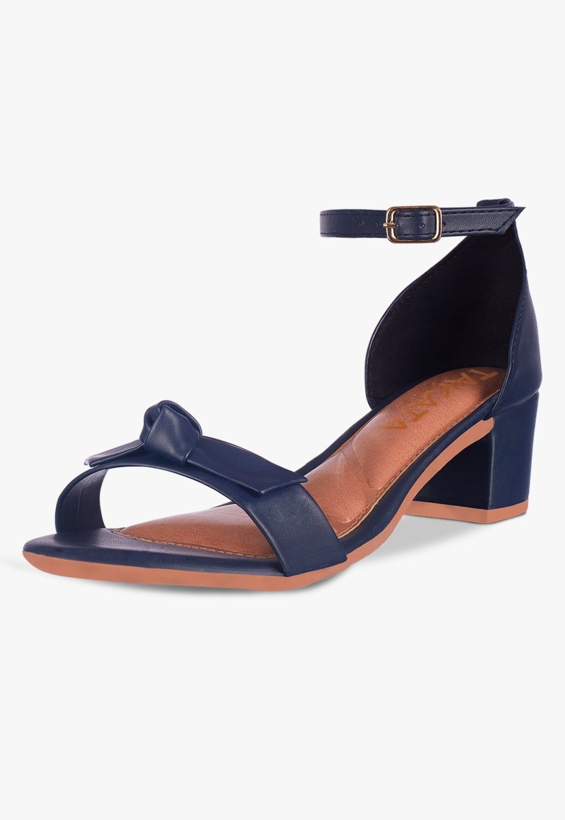 Sandália Feminina Salto Quadrado Grosso Bloco Baixo Laço Nó Sintético Confortável Sapato Moderna Festa Marinho