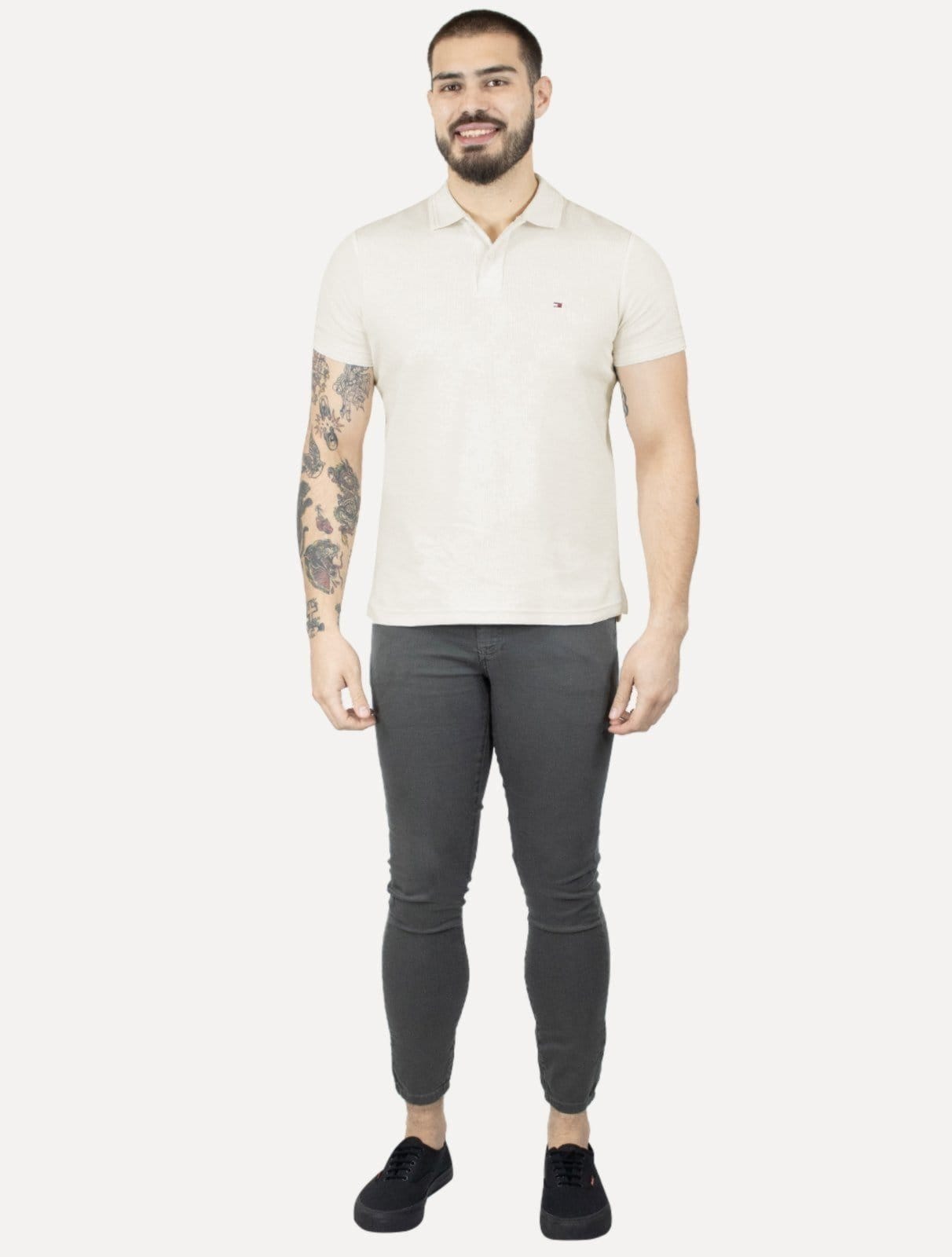 Vista principal Polo Tommy Hilfiger Masculina Mercerised Jacquard Off White Tommy Hilfiger off-white white