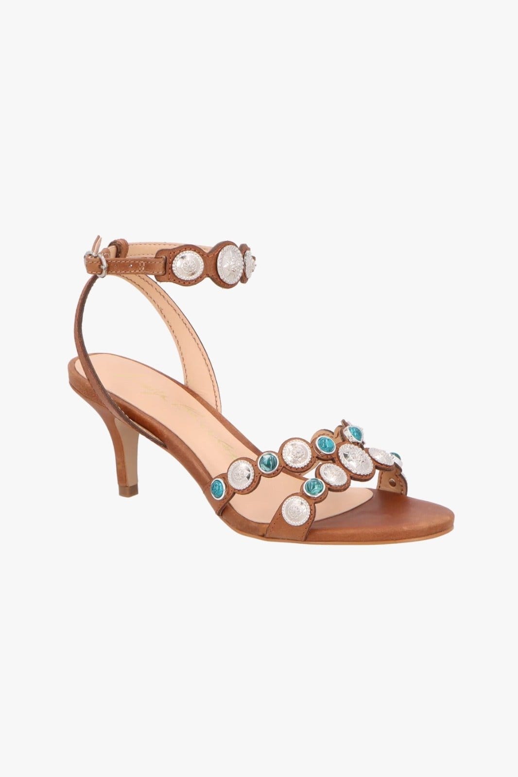 Sandalia Luiza Barcelos Caramelo De Salto Fino Em Couro Caramelo Com Aplicações