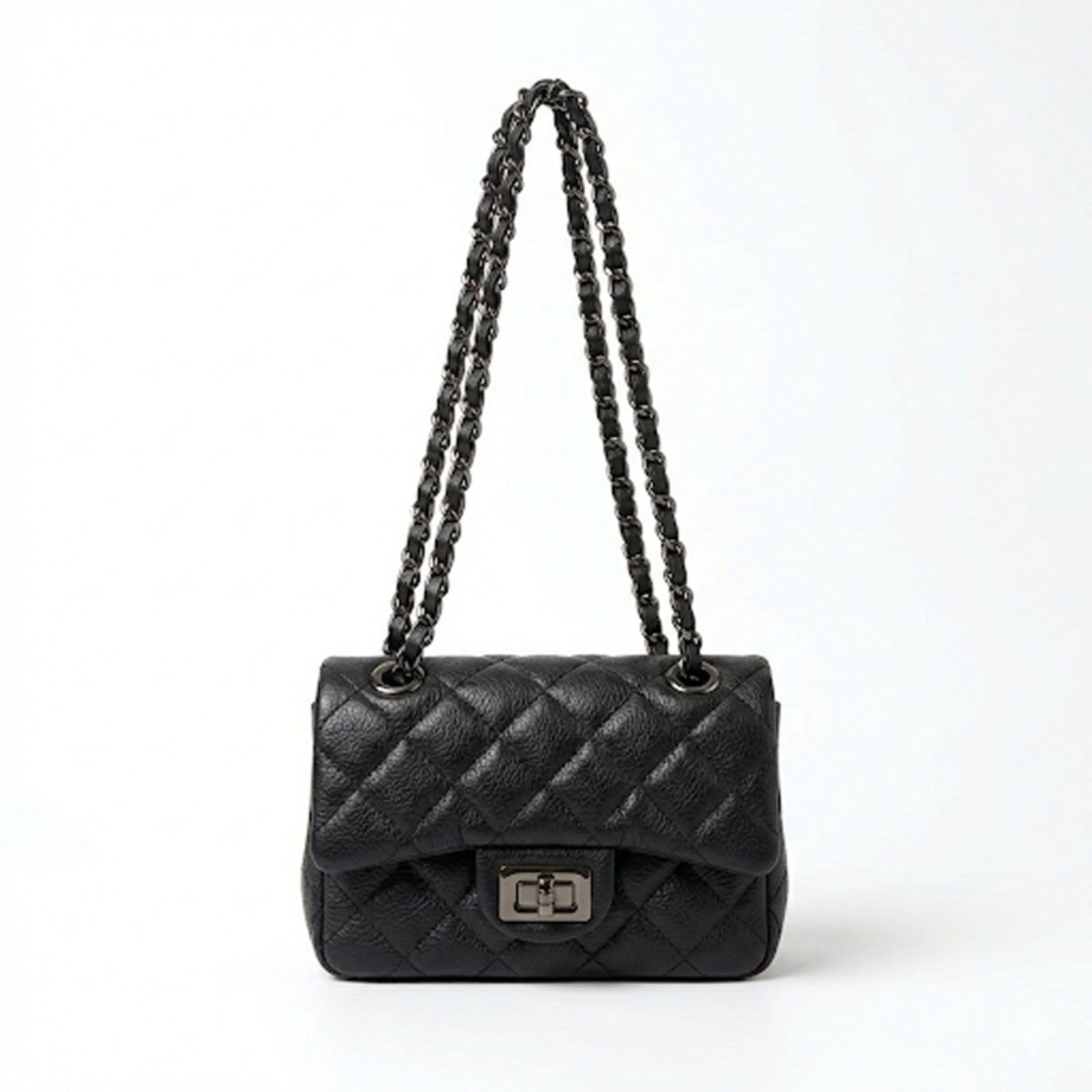 Bolsa Feminina Couro Legítimo Preta Vittal Cecilia Design Matelassê Delicada