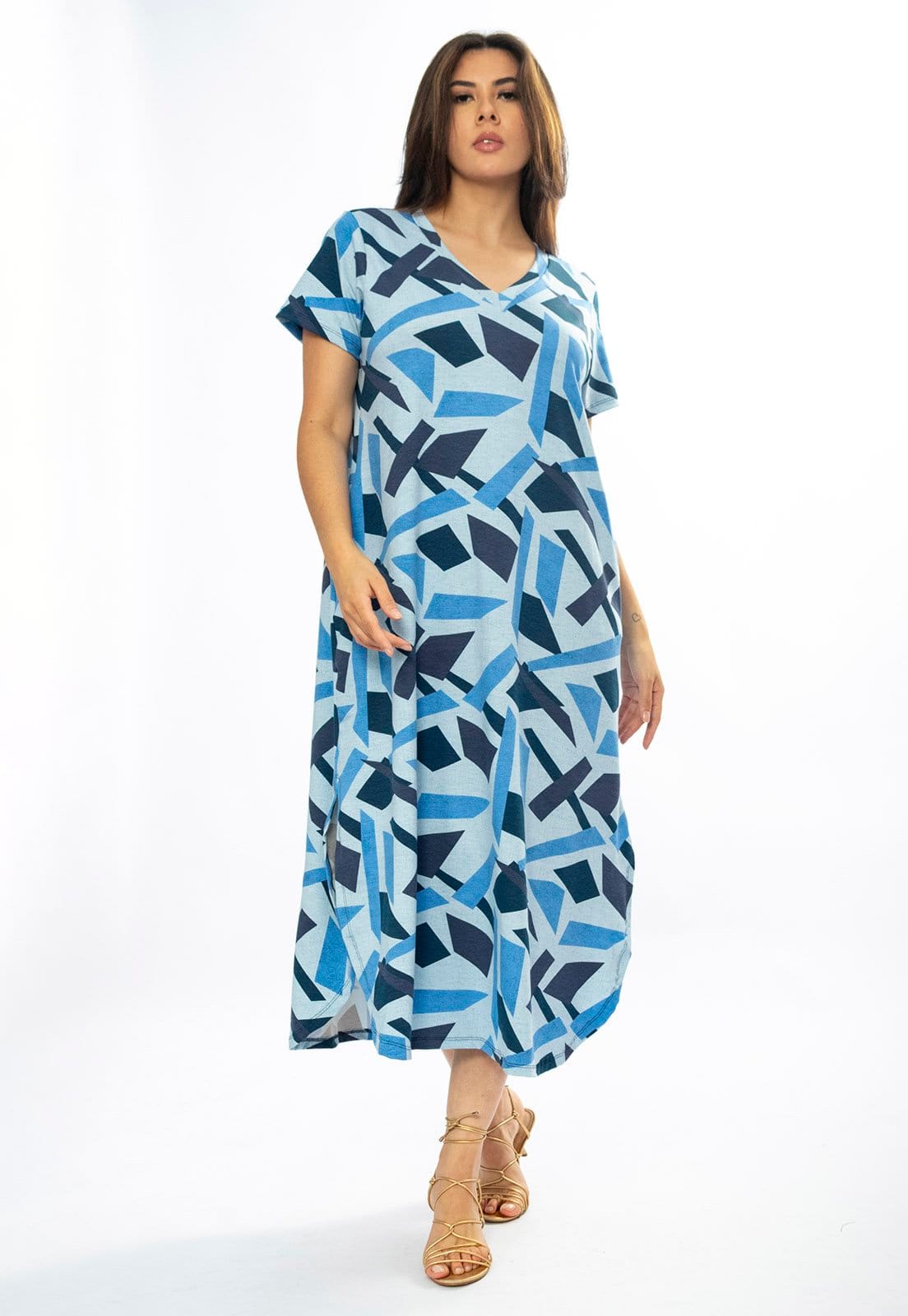 Vestido Amazônia Vital Midi Abapã Malha com Bolso Estampa Caminhos de Azul