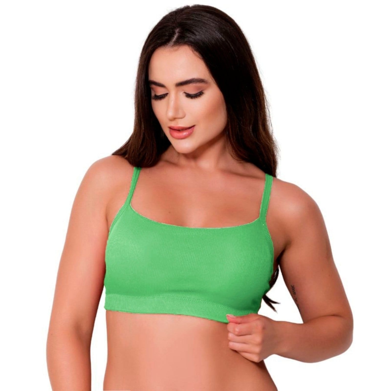 Top Canelado Gabi Lingerie Com Bojo Removível Confortável Cropped Bustie Algodão Lingerie Elegante