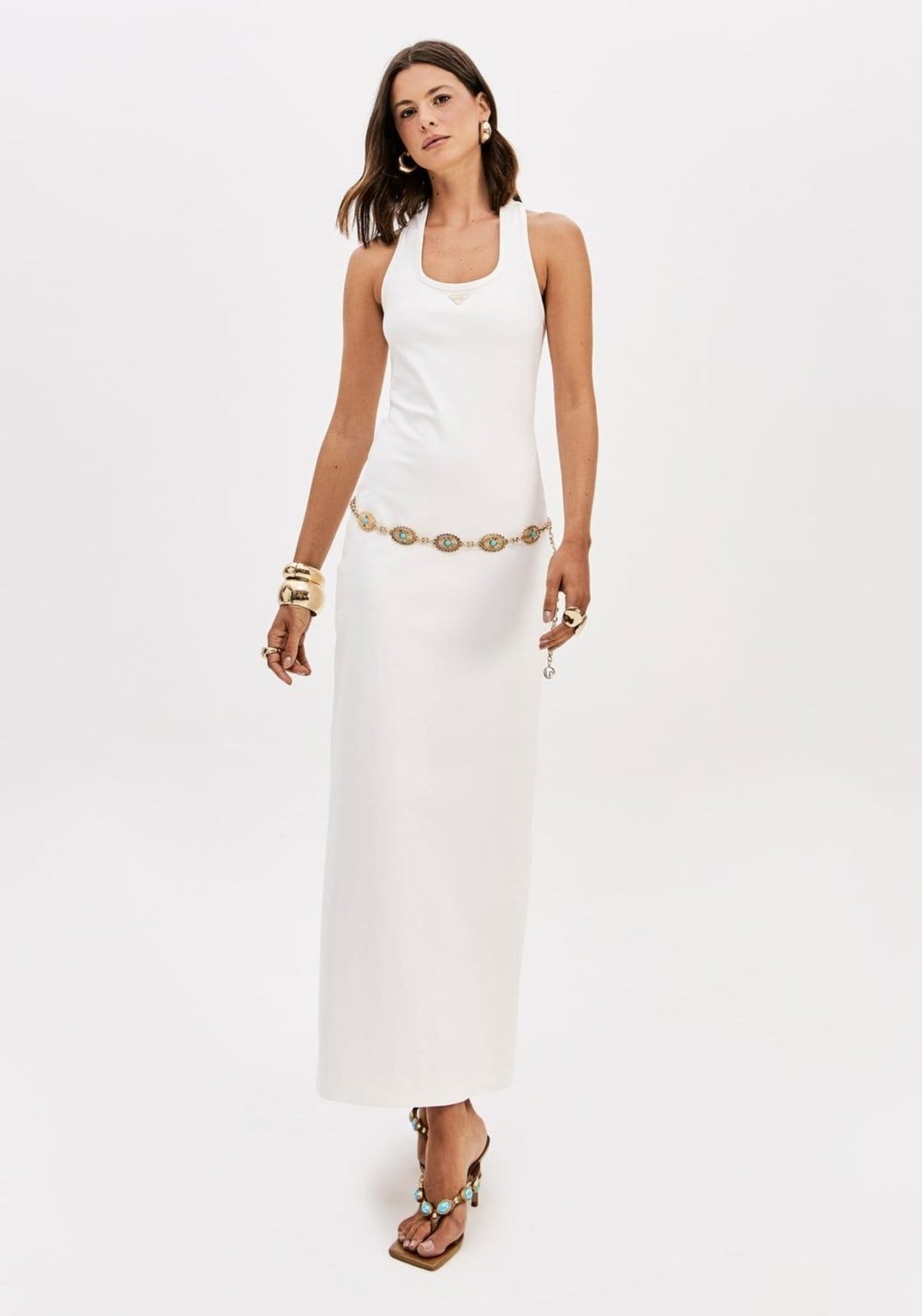 Vestido Super Midi Sem Mangas Decote U