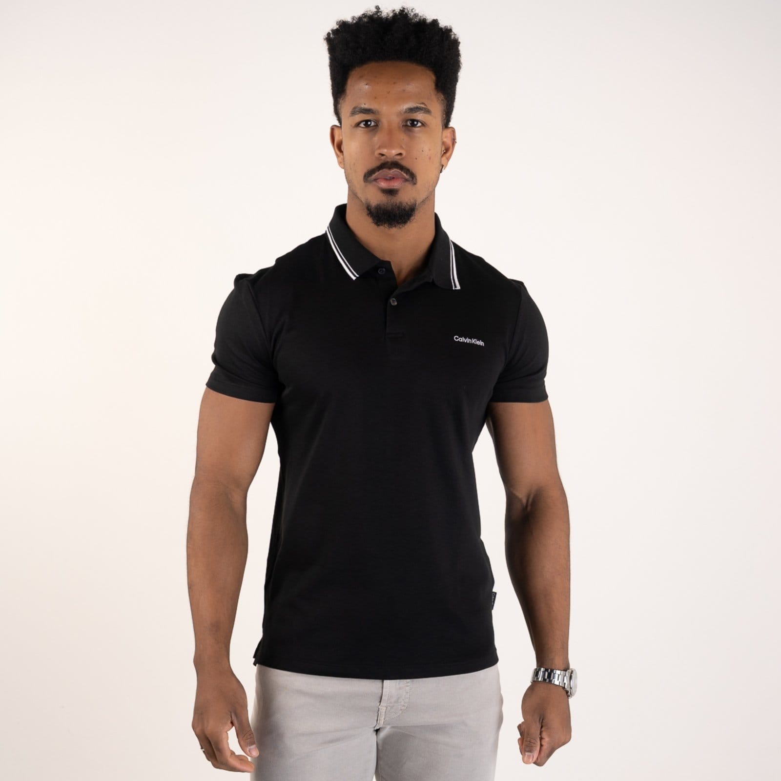 Camisa Polo Calvin Klein Liquid Touch Frisos Preta