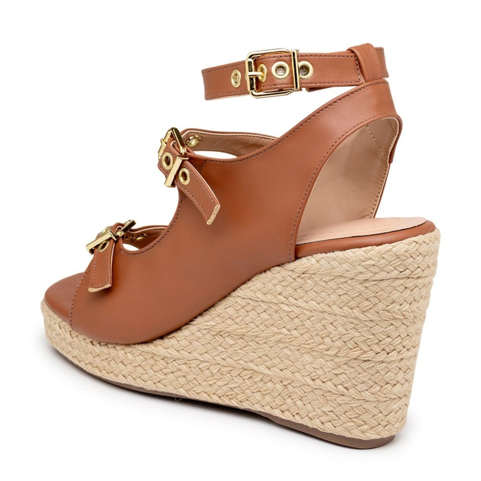 Vista 2 Sandalia Feminina Anabela Plataforma com Salto em Juta 190000 Flor da Pele caramelo