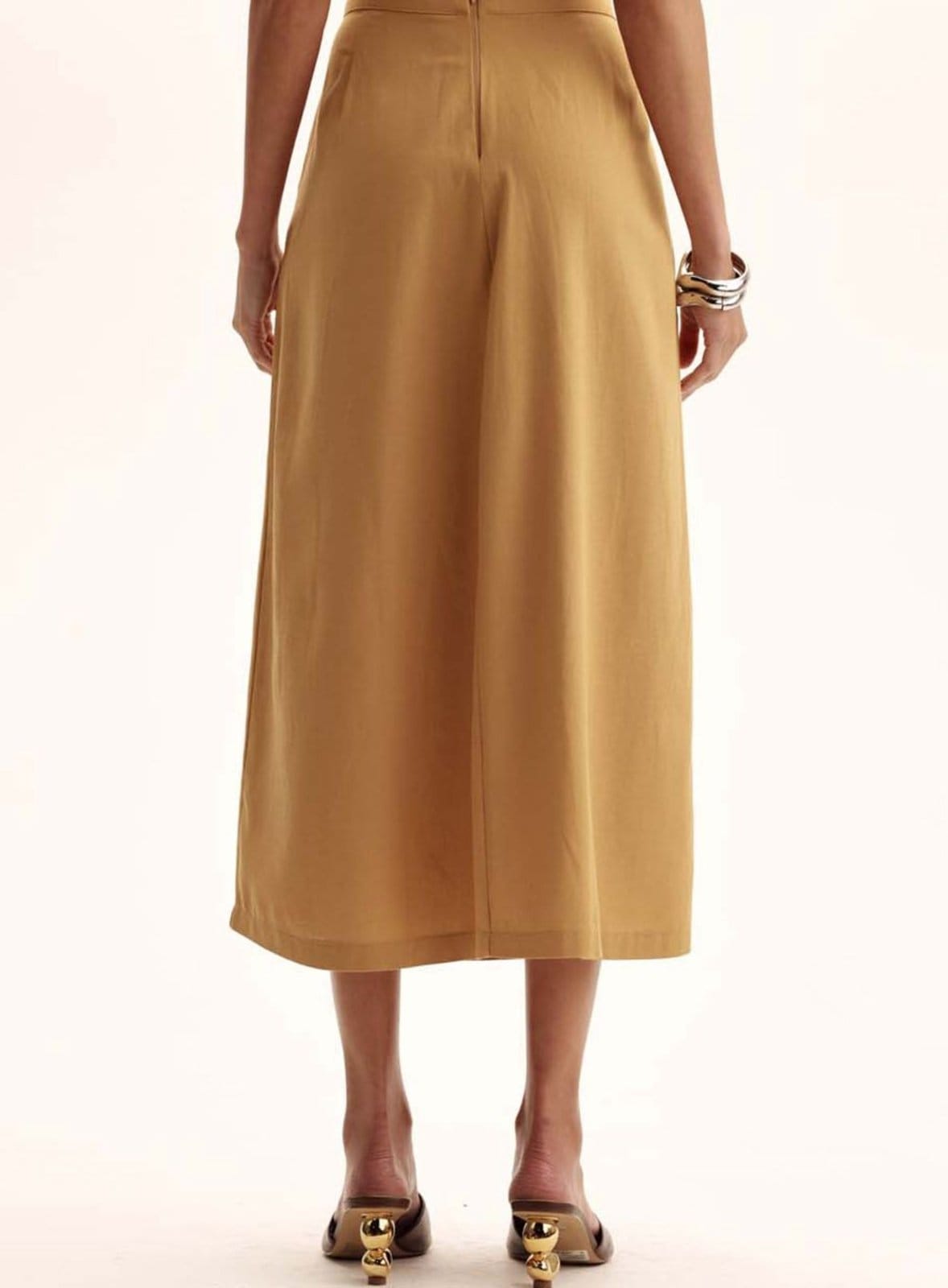 Vista 2 Saia Linho Comfort Midi com Zíper Triton Bee Triton bege honey