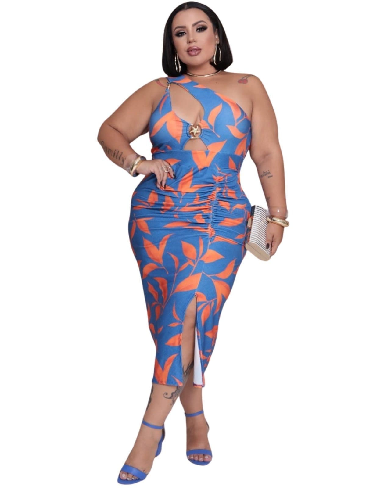 Vestido Summer Body Plus Midi Sexy Elegante e Argola Dourada Escuro