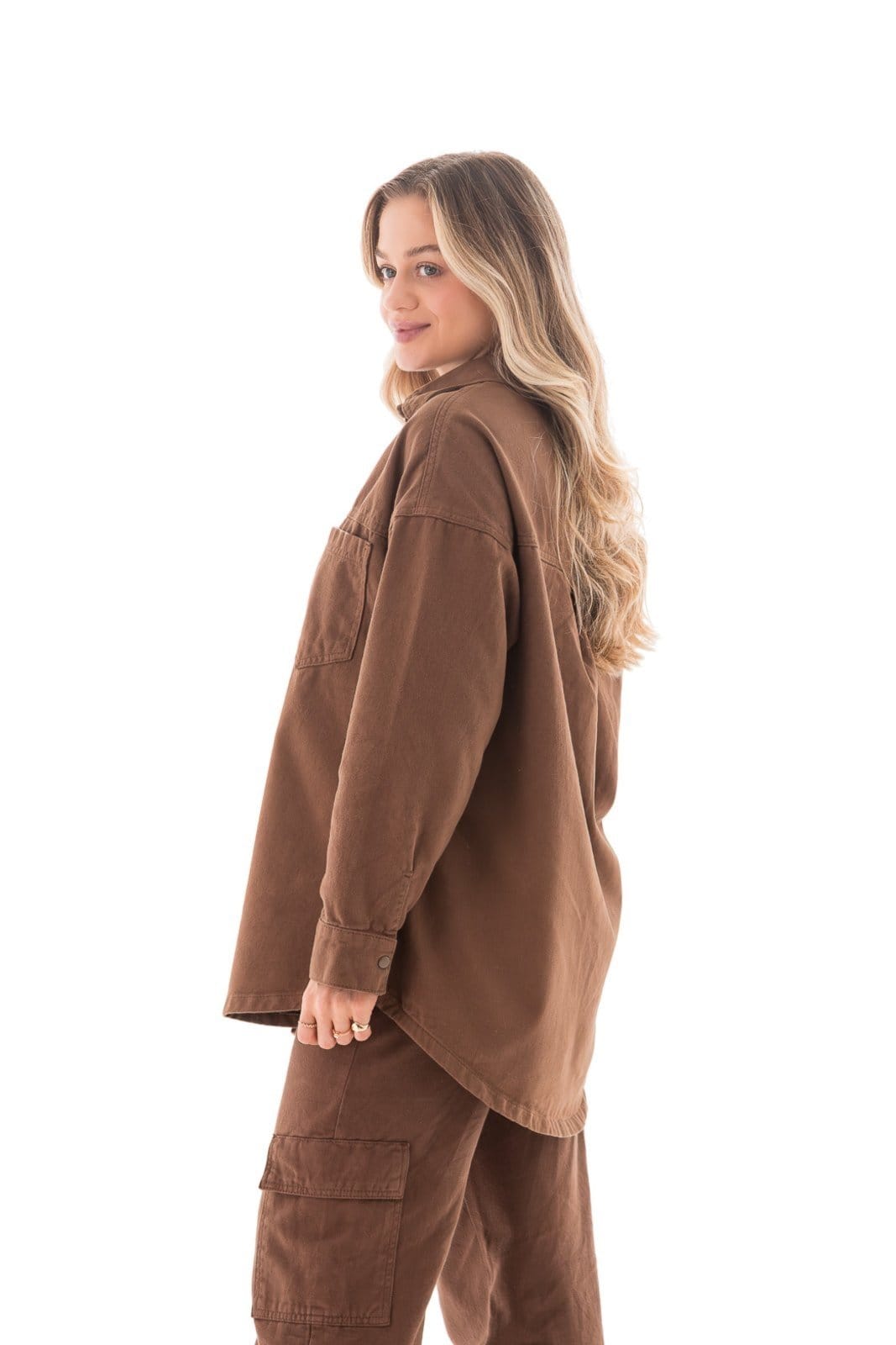 Vista 2 Camisa Sarja Feminina Arauto Collor Oversized ARAUTO JEANS marrom