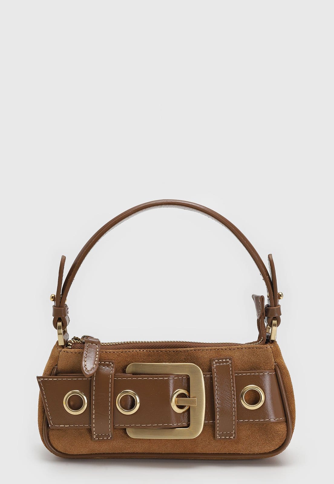 Bolsa Feminina Vicenza Alça Estruturada Couro Camurça Caramelo