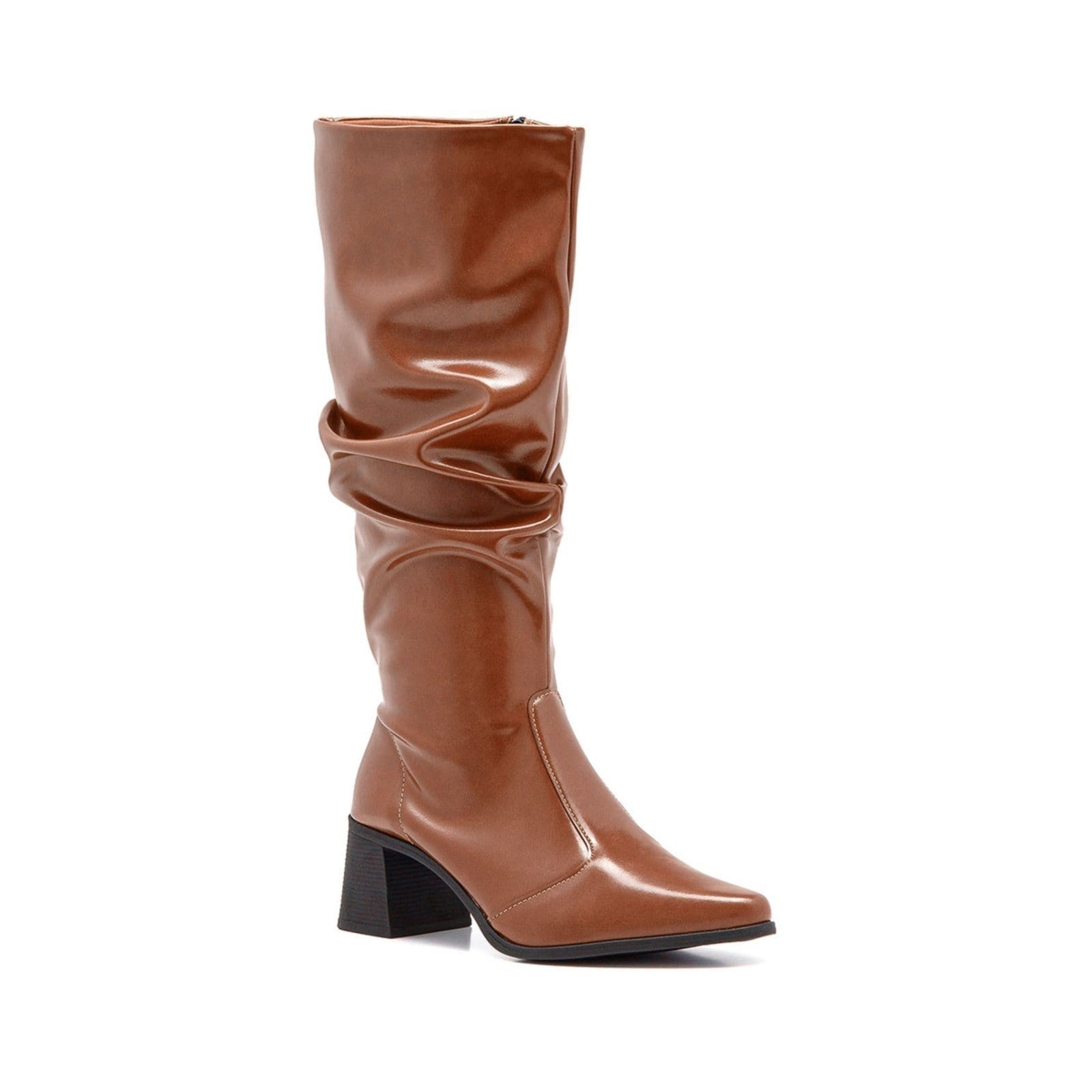 Bota Feminina Slouchy Stessy Cano Alto Confortável Bico Fino Enrugada Elegante