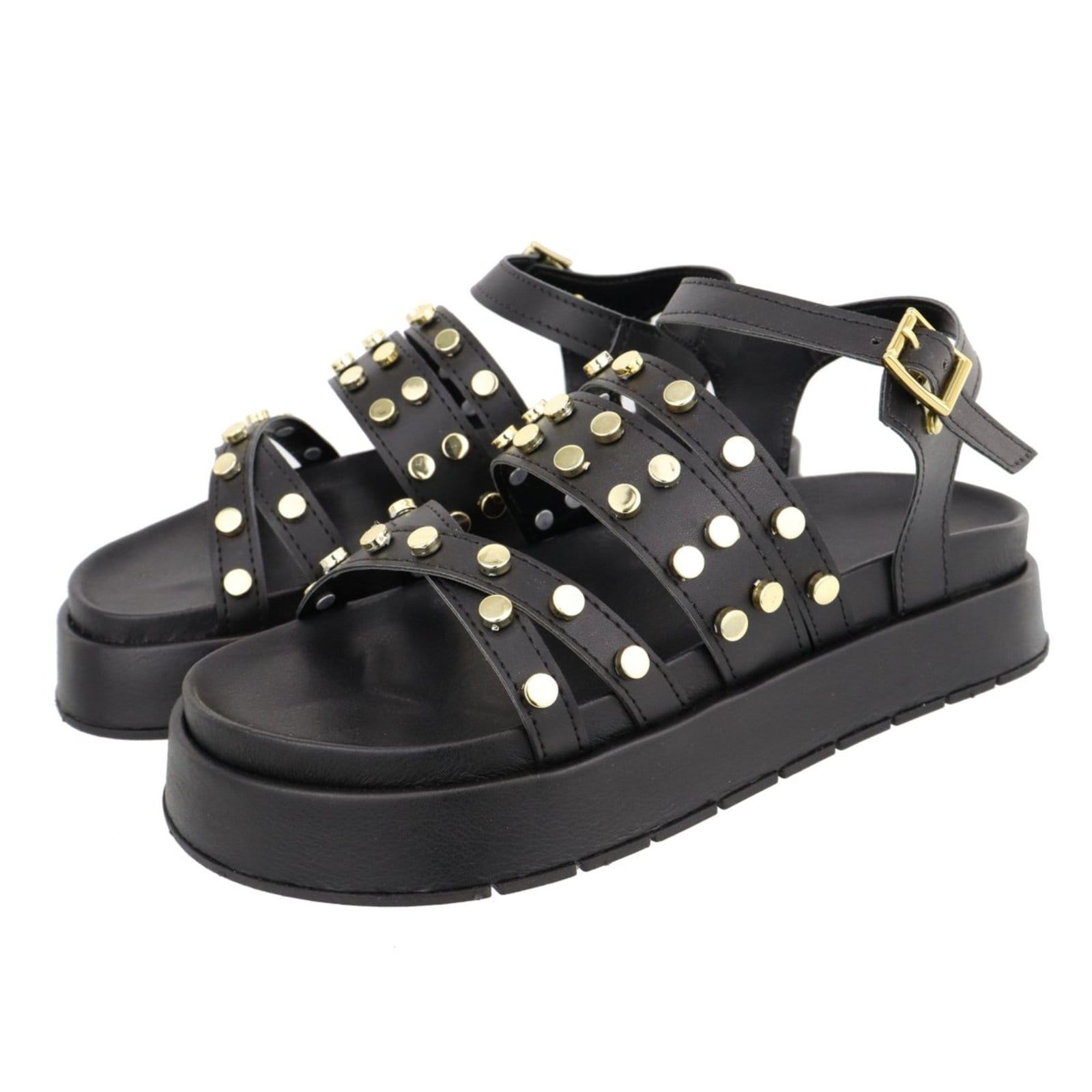 Sandália Papete Feminina Plataforma Sola Alta Bolinhas Preta