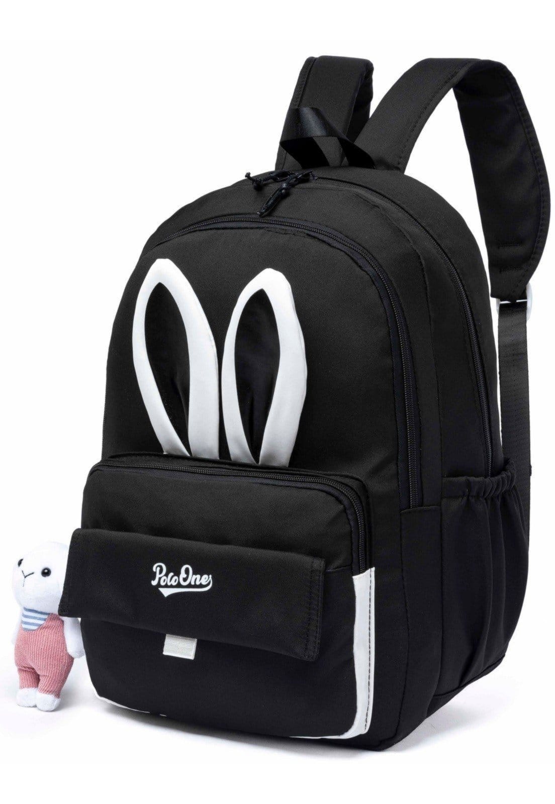 Vista 2 Mochila Polo One Juvenil Escolar Reforçada Chaveiro Coelhinho Polo One preto