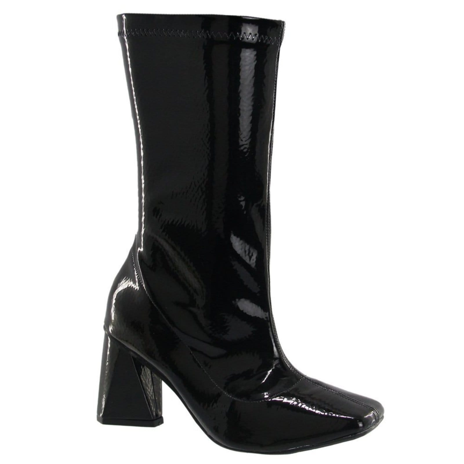 Vista 2 Bota Feminina Cano Médio Bico Quadrado Stretch Verniz Sete Sales preto