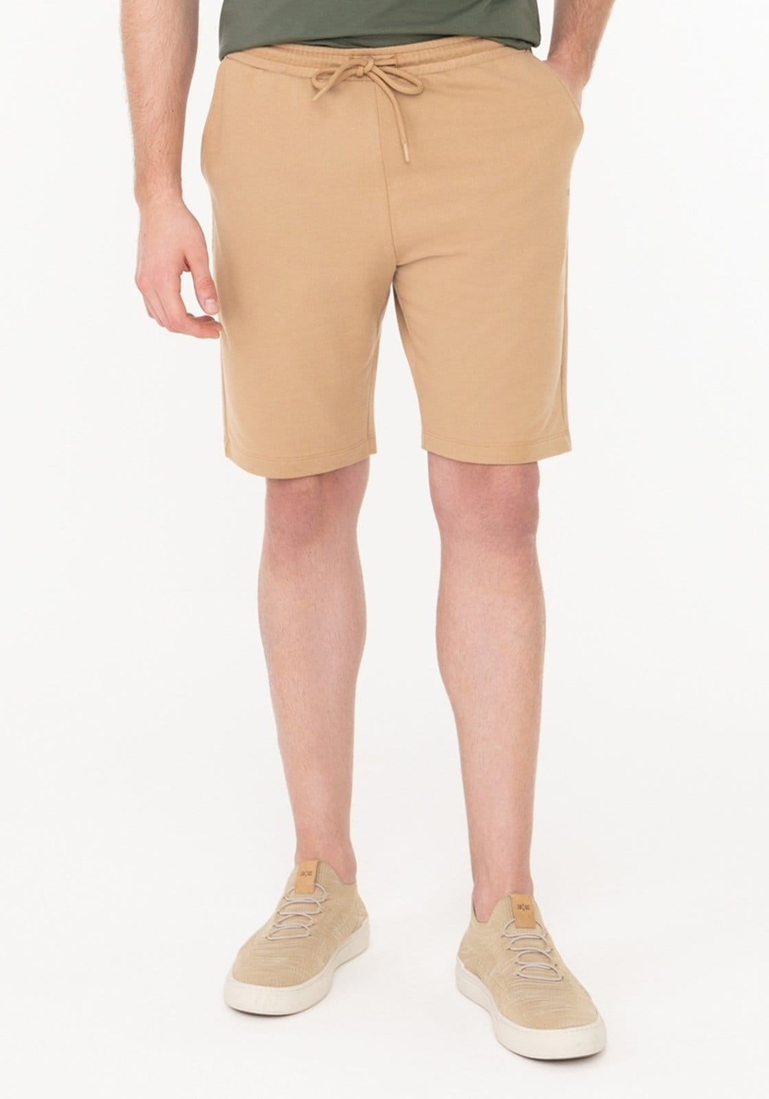 Bermuda De Moletom Sem Felpa Com Cadarço E Bolsos