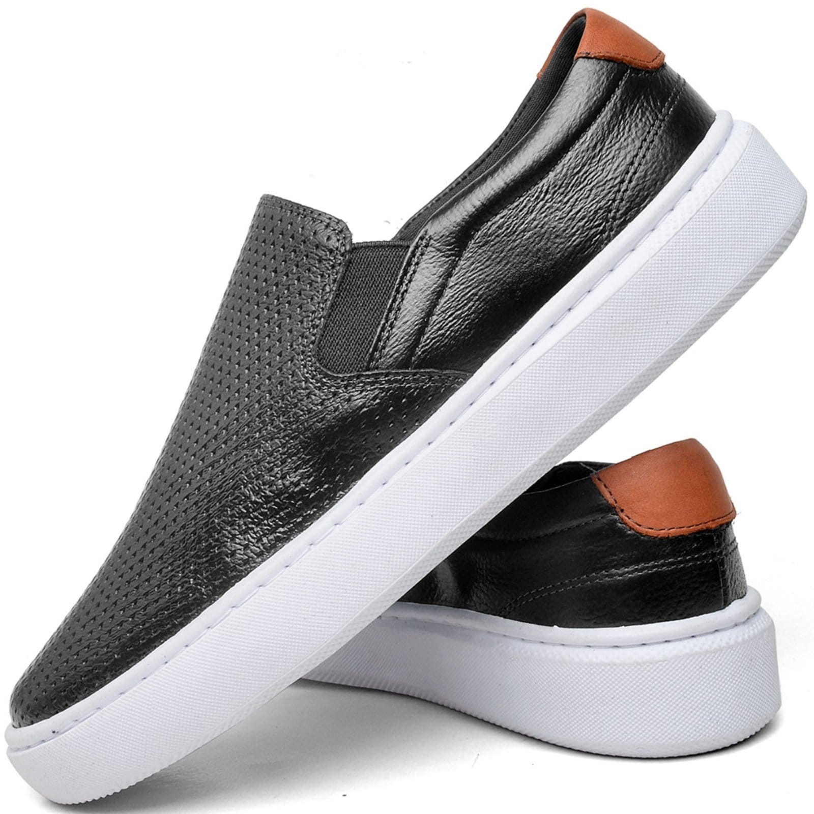 Vista 2 Tênis Slip On Nine4 Casual Couro Nine4 preto
