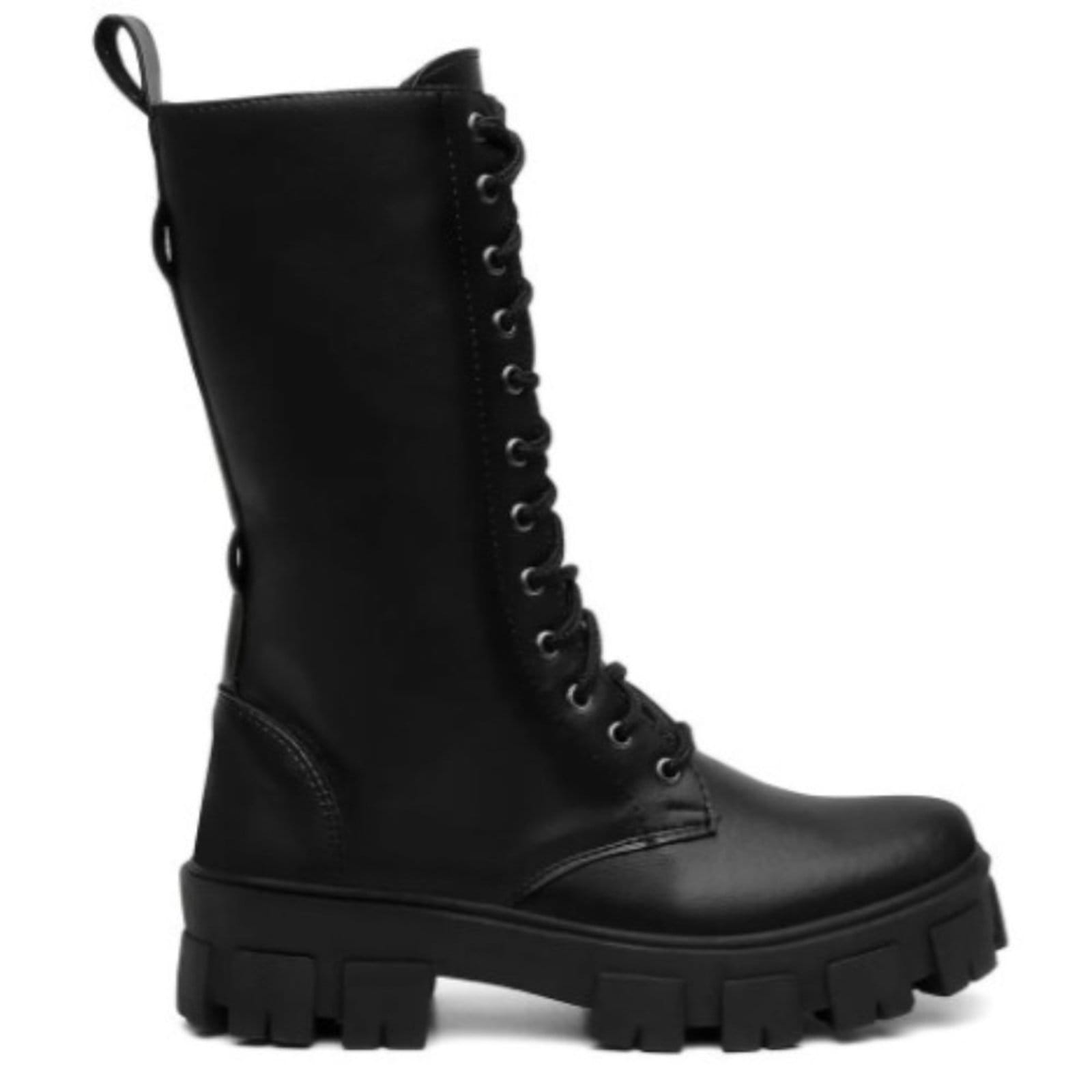 Coturno Feminino Cano Alto Anna Andrade Bota Casual Sola Tratorada Zíper Moda Lançamento Preta - 2