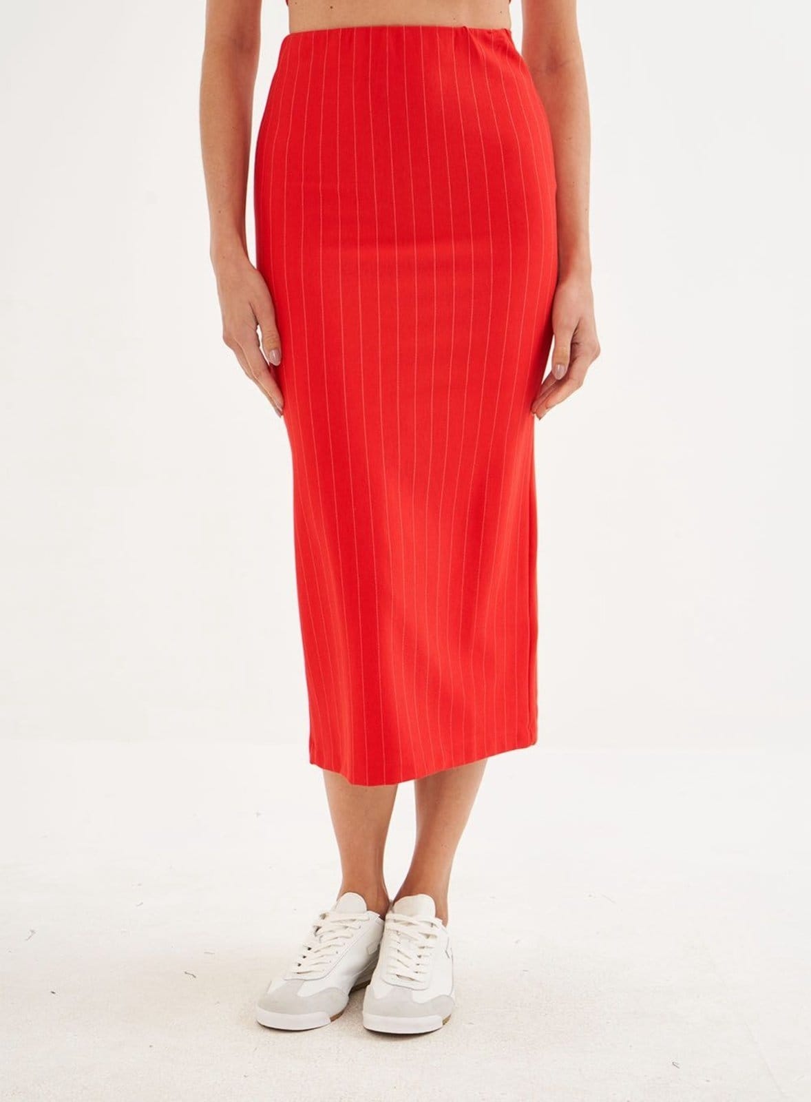 Saia Listrada Midi Justa Colcci Vermeho