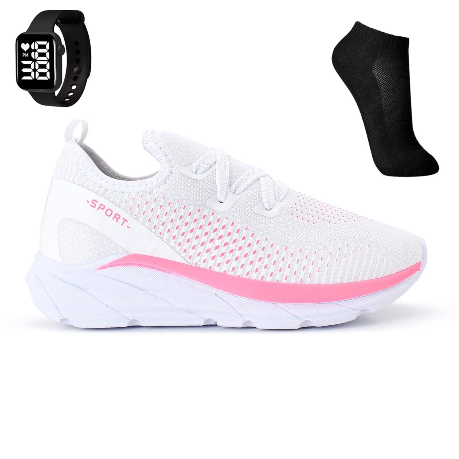 Vista principal Tenis Meia Feminino Esportivo Treino Academia Light Sport + Meia e Relogio CALCADOS LGHT LIGHT branco