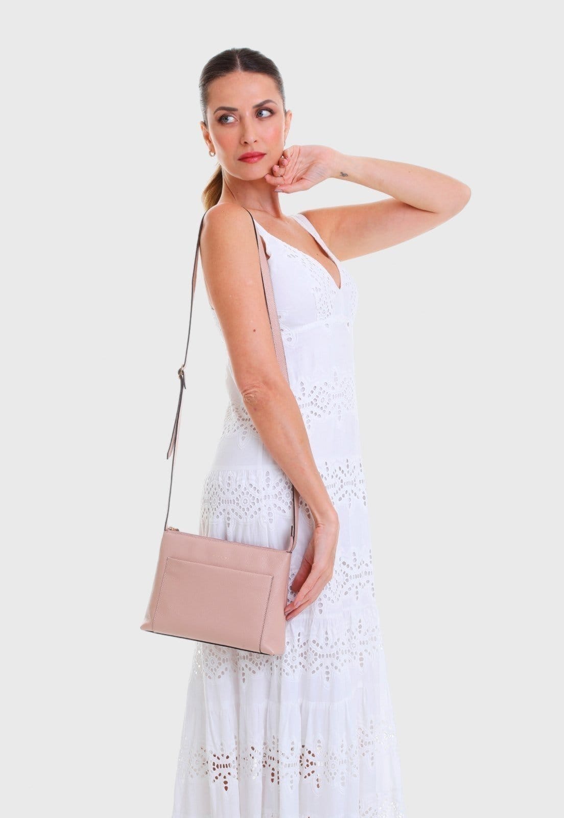 Vista 2 Bolsa Transversal Couro Mariart Orquídea Creme Mariart bege