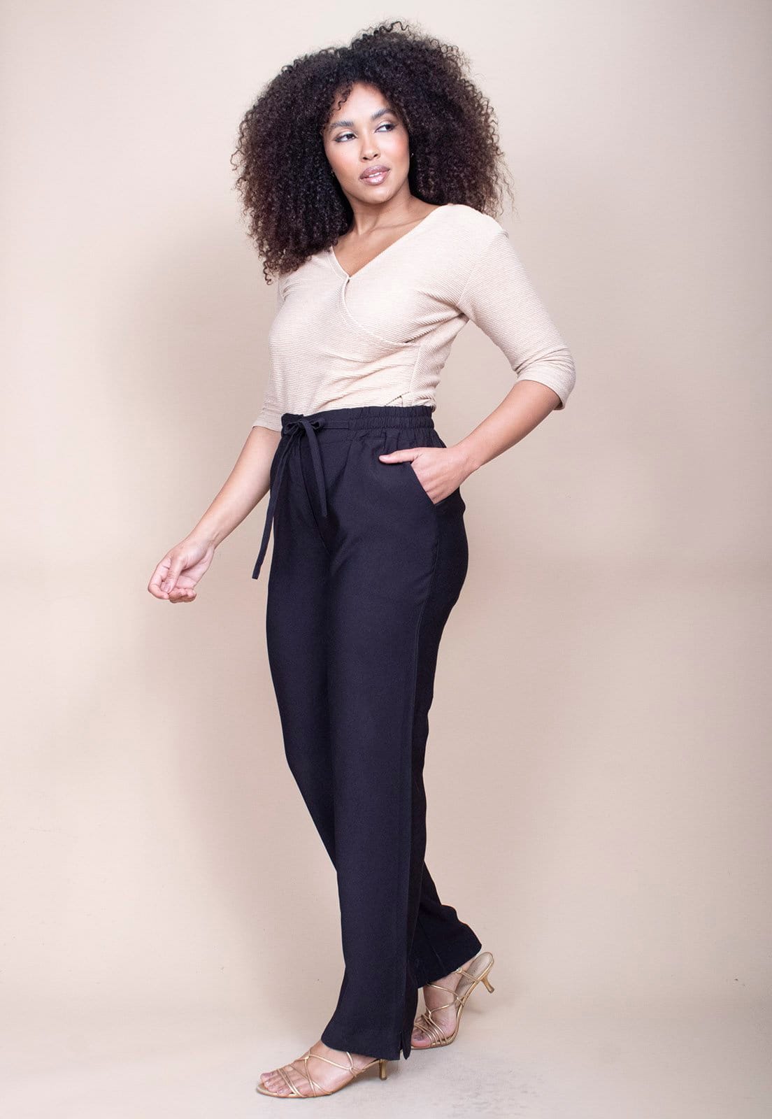 Vista 2 Calça Cabanafree Pantalona Linho com Viscose Preta Cabanafree preto