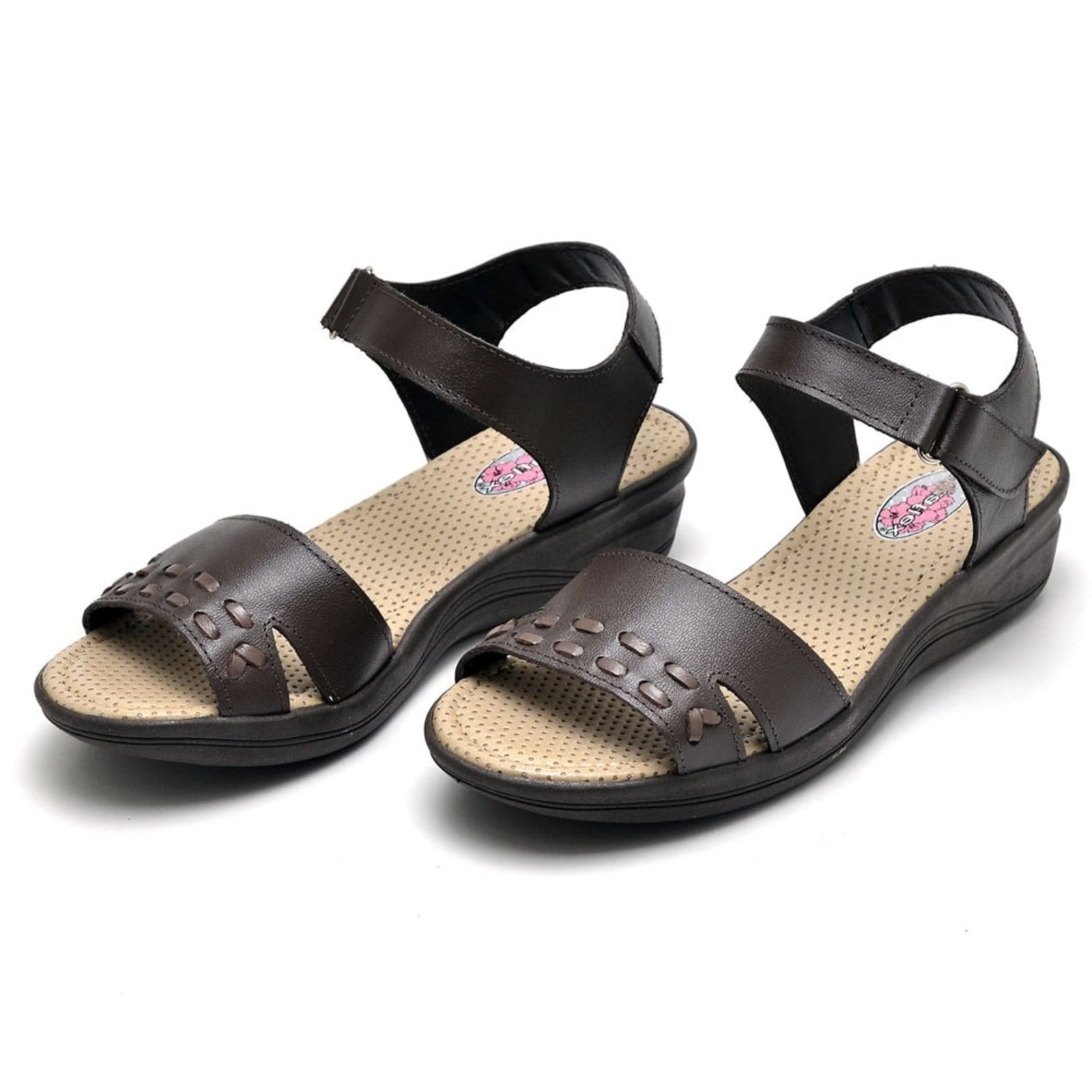 Vista 2 Sandália Anabela Ortopédica Conforto em Couro 230 Café Pizaflex marrom