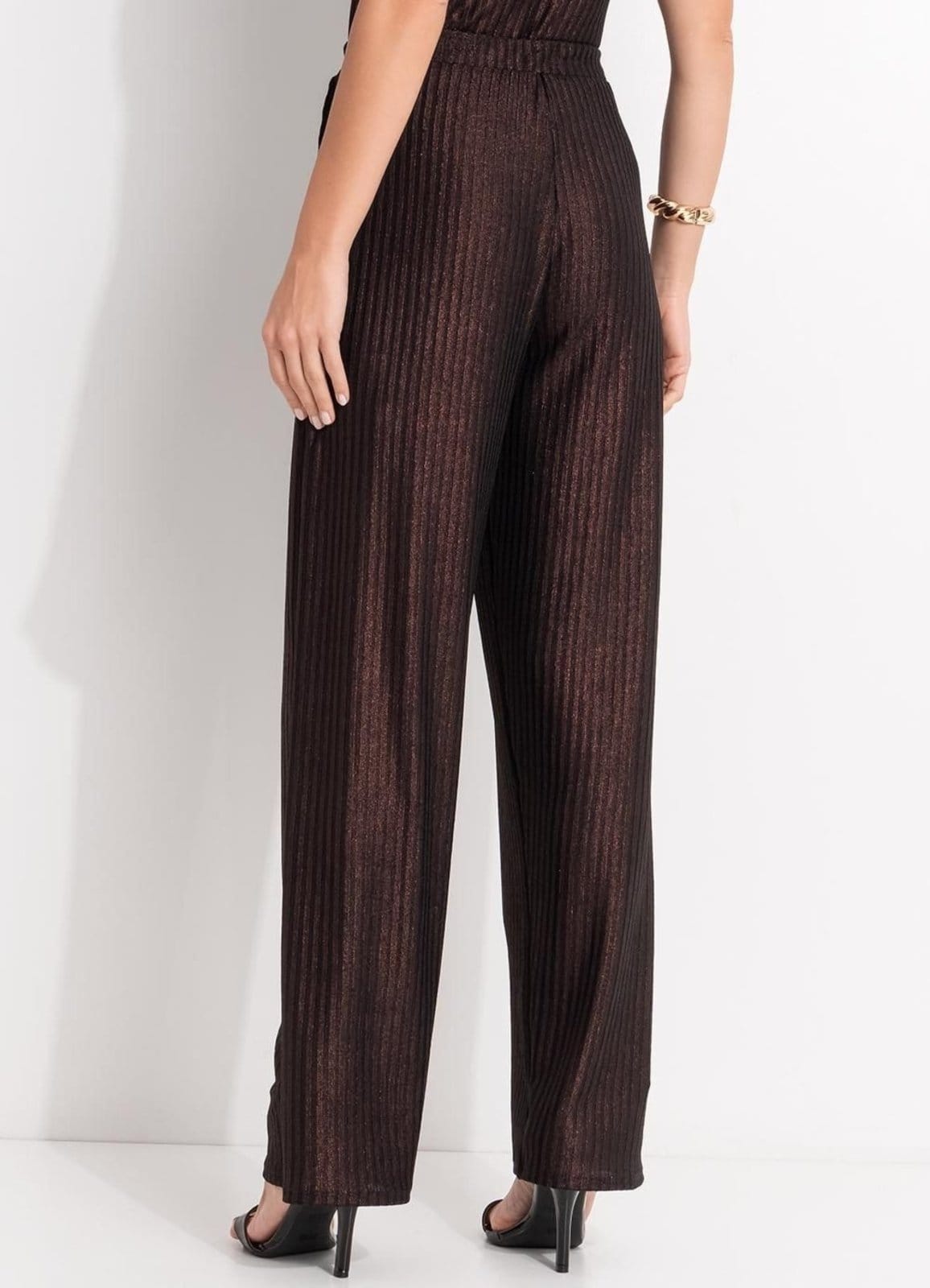 Vista 2 Calça Em Malha Canelada Com Lurex Quintess marrom